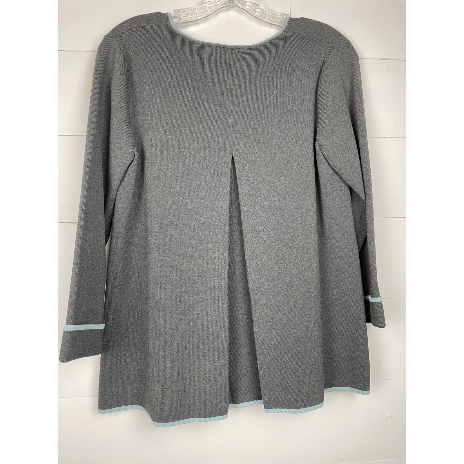 NWT Grace Dane Lewis Gray Knit Jacket Blue Piping Trim Professional Size S