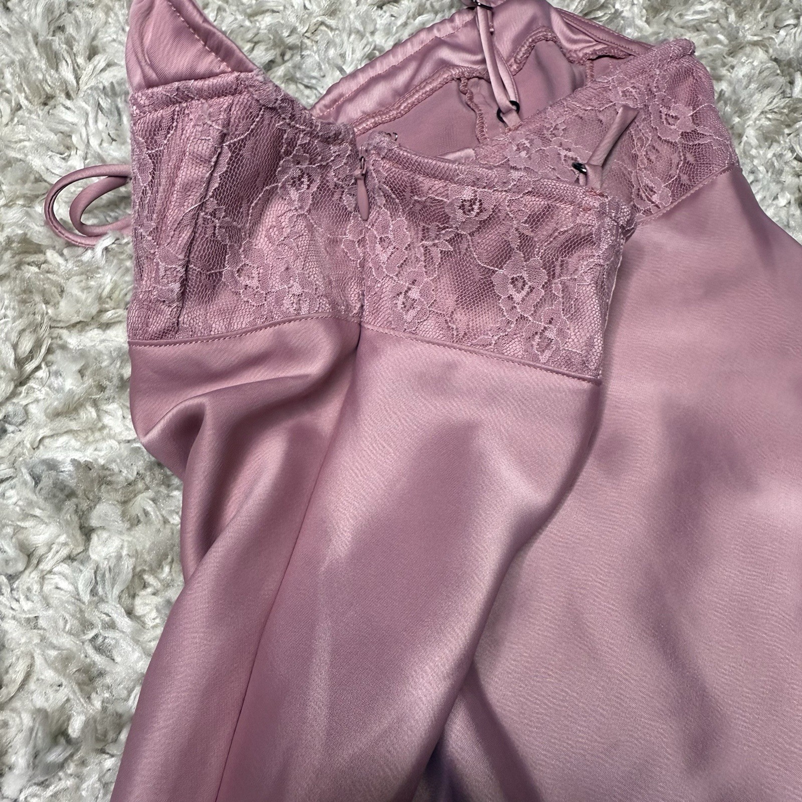 Urban Outfitters Satin Lace Bow Solid Full Slip Pink Adjustable Strap Size S