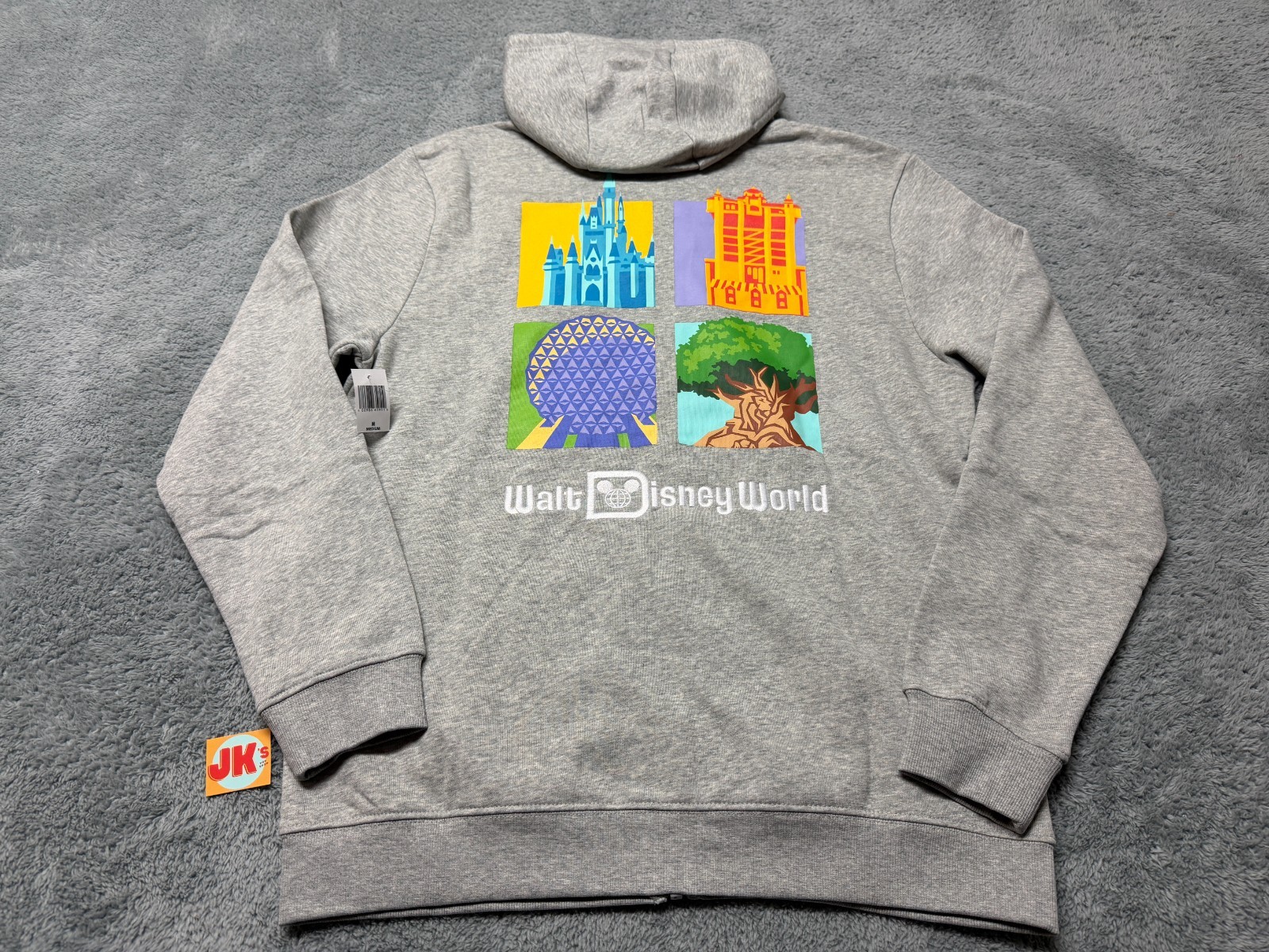 NEW Walt Disney World 4 Park Icons Hoodie Adult Medium Gray Icons Zip Epcot WDW