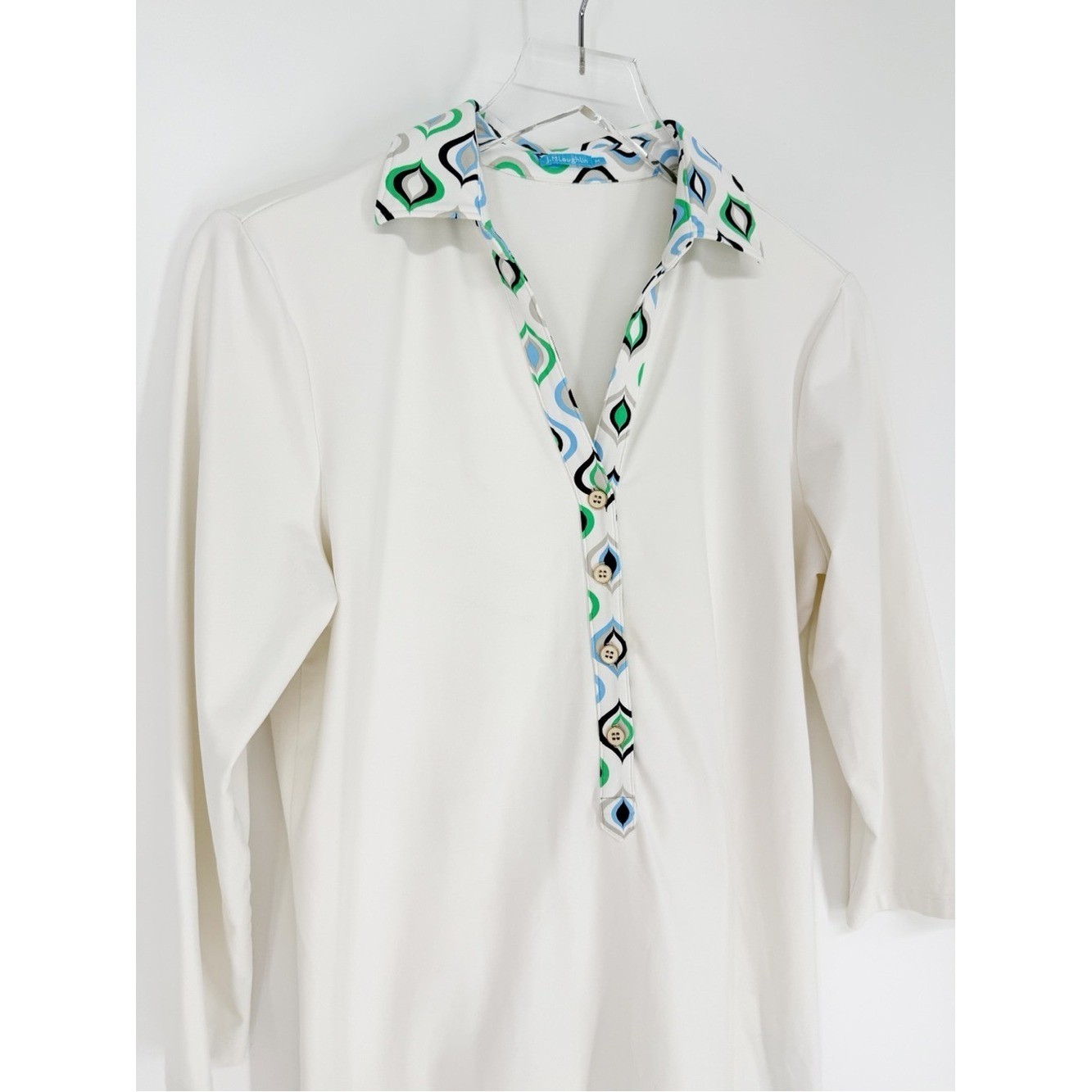 J. McLaughlin Contrast Collar Pullover Top M White