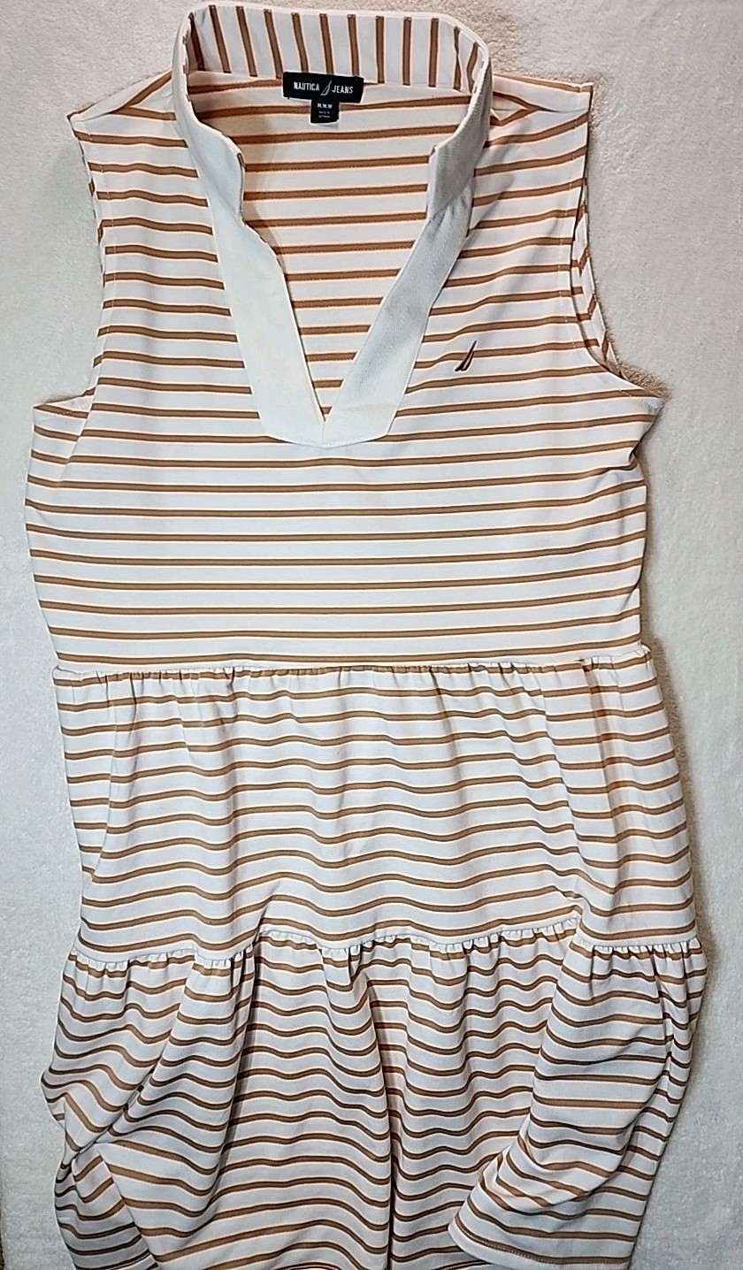 Nautica Women’s Tiered Collar Sleeveless Mini Dress, Beige/Ivory, Size Medium