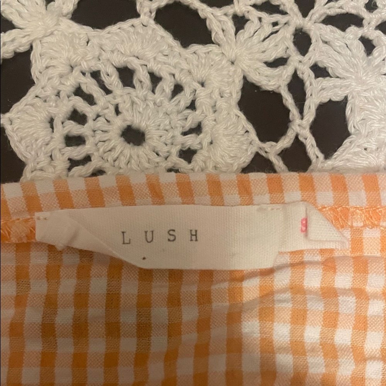 Lush Orange and White Checkered Puff Sleeve Crop Top
