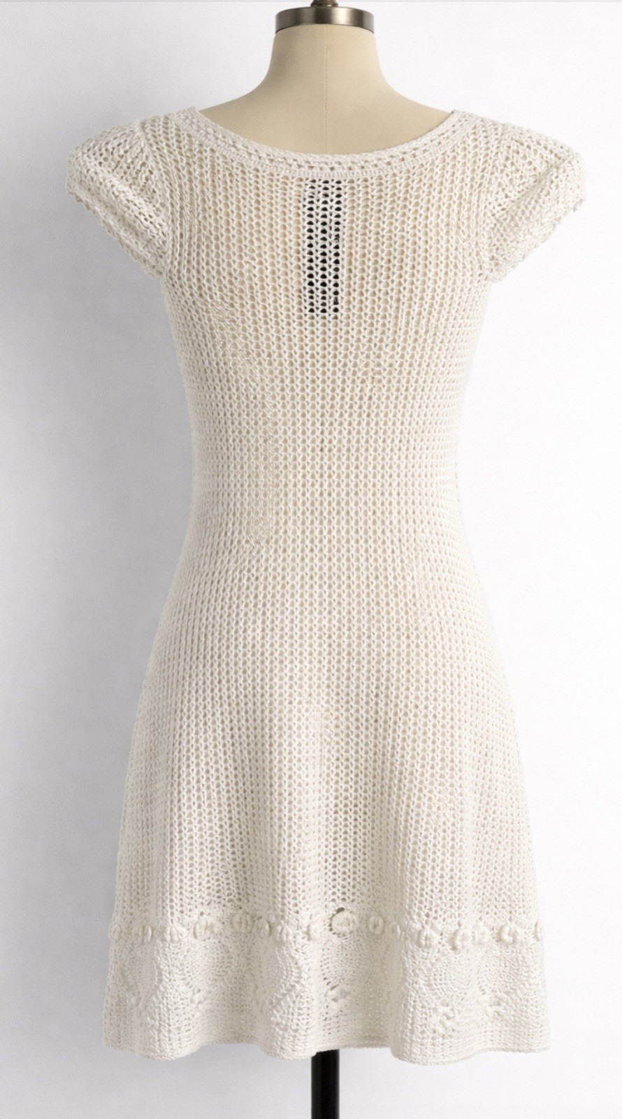 INC International Concepts White Crochet Fit & Flare Dress Round Neck Cap Sleev…