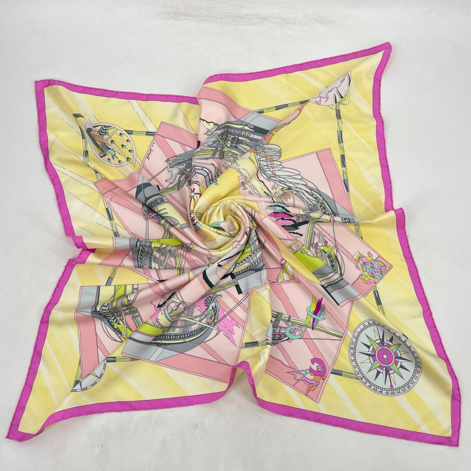 Hermes Carre 90 Scarf 100% silk Pastel Pink “Face au large” 35×35 Made in France
