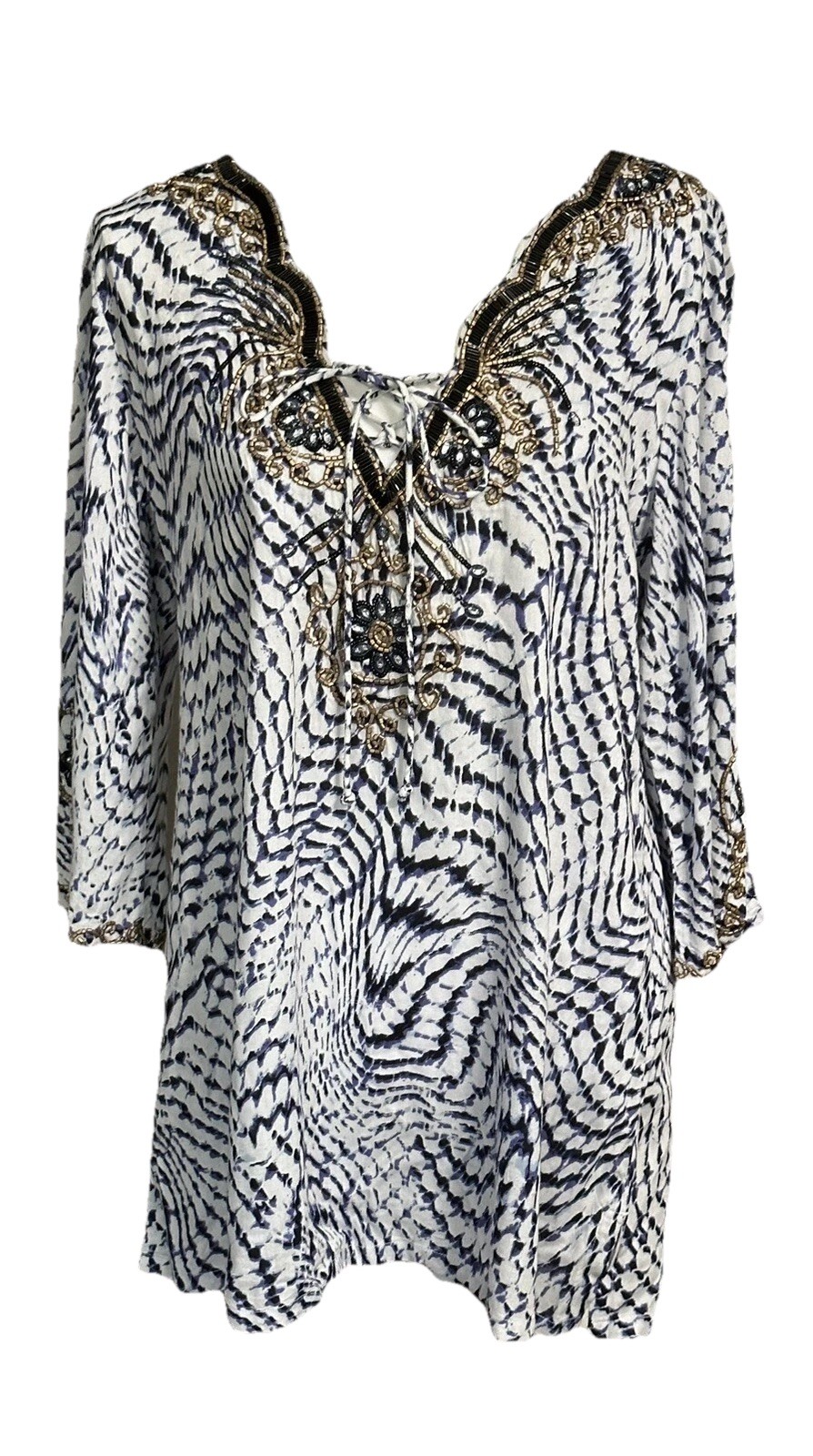 Soft Surroundings Tunic Blouse Beads Jewels Light Weight Medium Casual