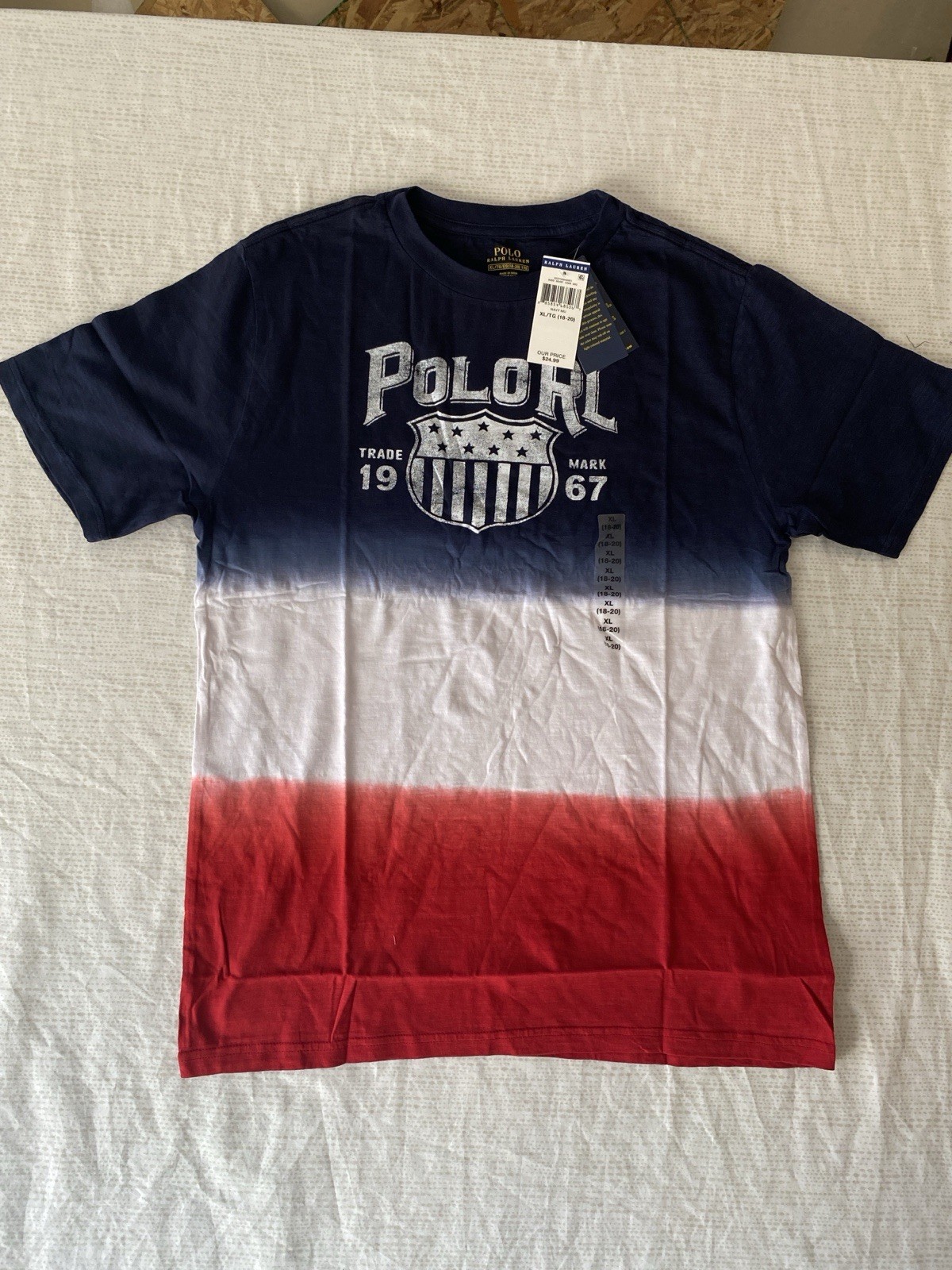 Polo Ralph Lauren Boys Graphic Logo T-Shirt Navy/White/Red XL/TG 18-20 Crew