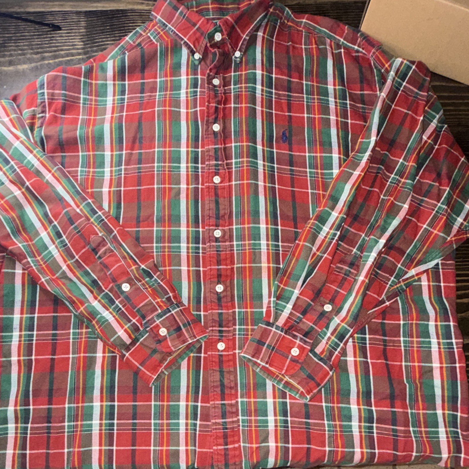 Ralph Lauren The Big Shirt Men’s XXL Plaid Red Green Cotton Button-Down LS