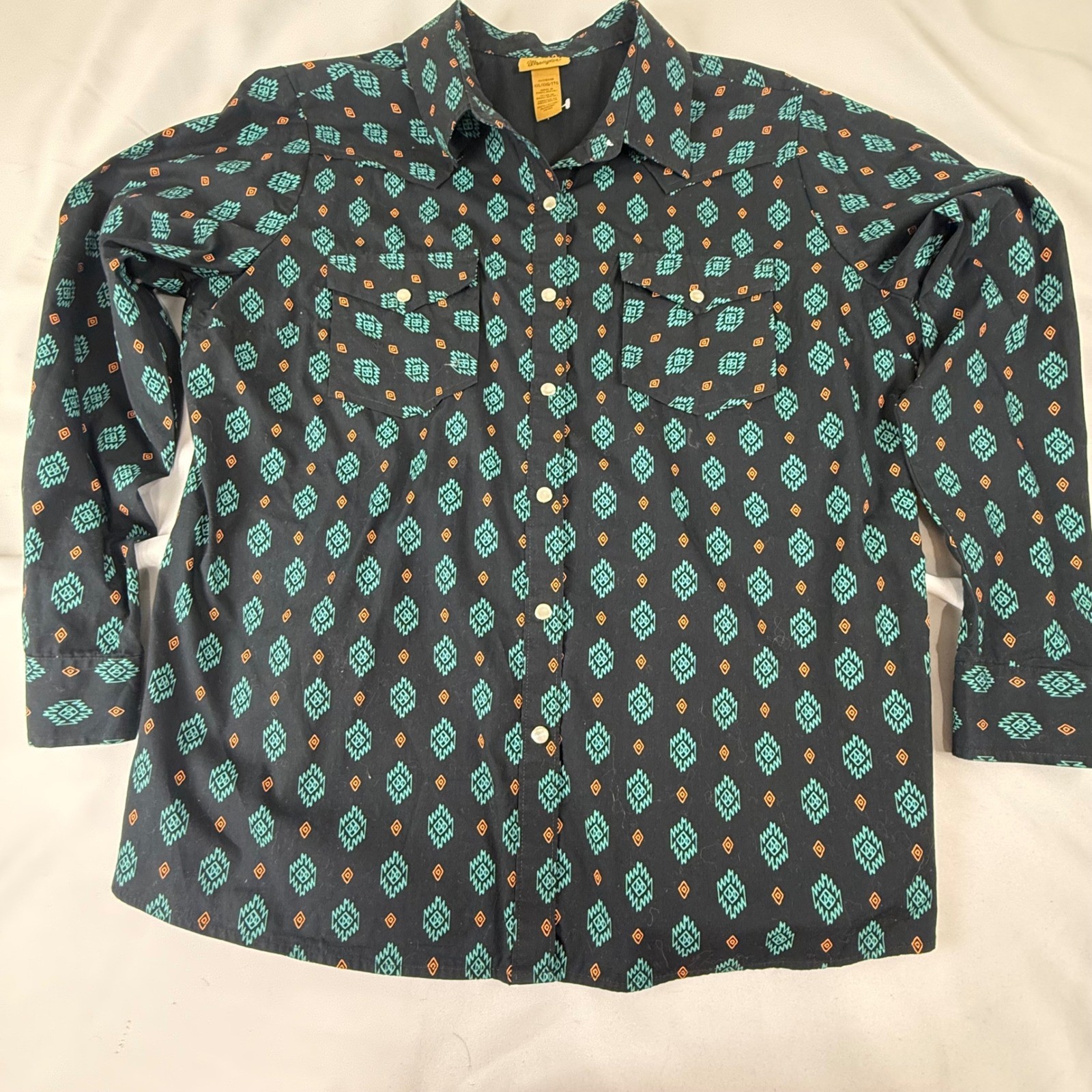 Wrangler Men’s XXL Pearl Snap Western Shirt Black Aztec Southwestern Cotton