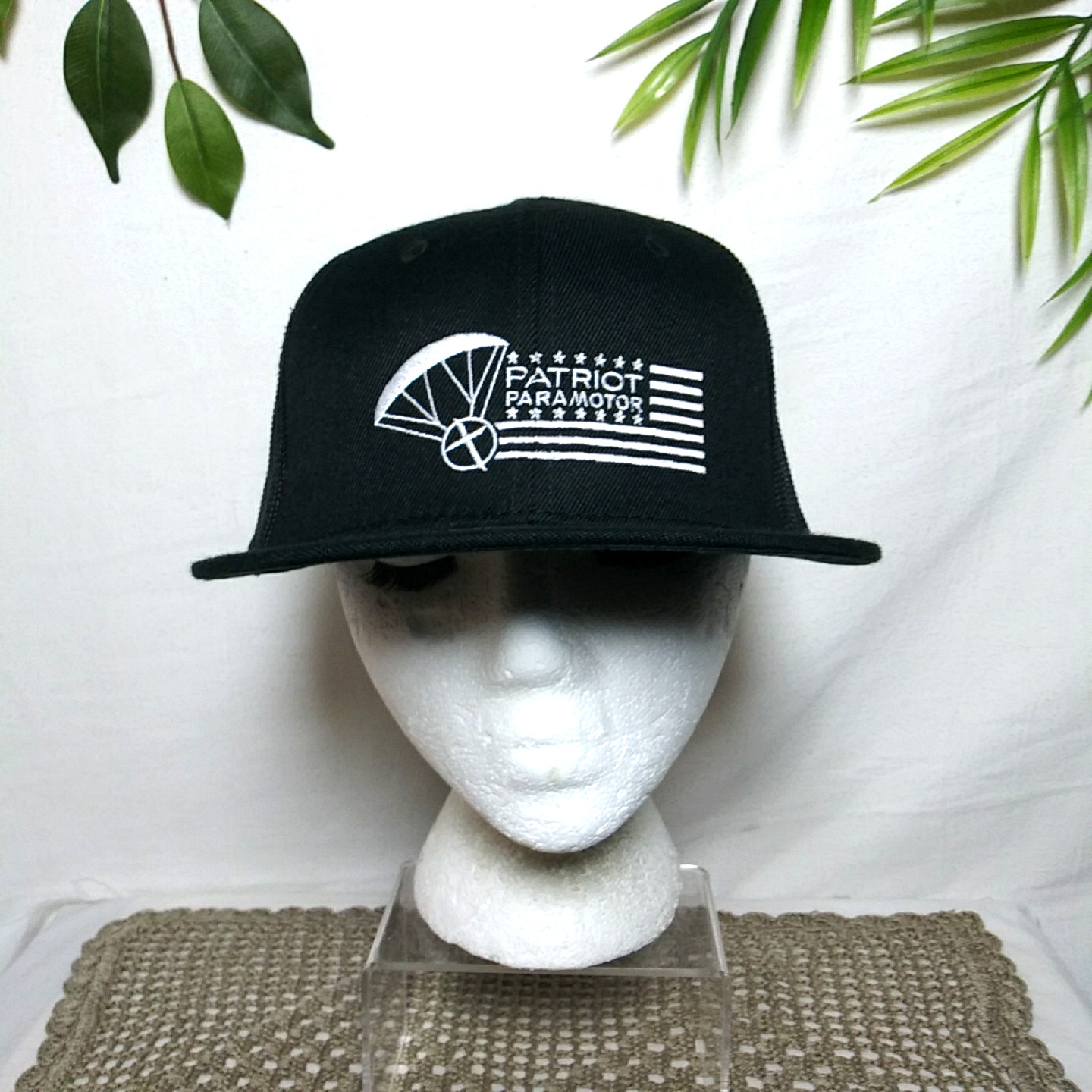Decky Snapback Hat Patriot Paramotor Mesh Back Black Flat Bill