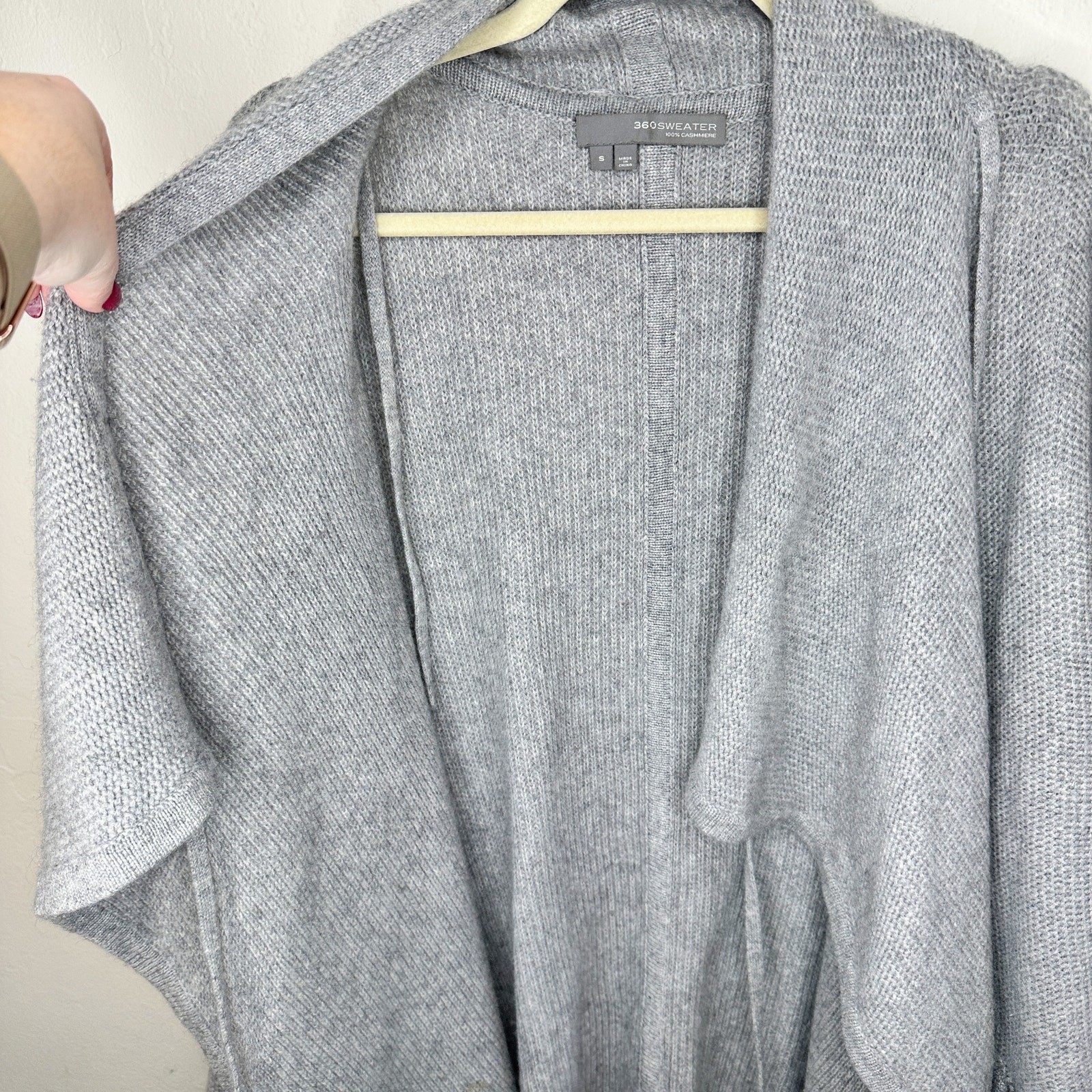 360 Cashmere Grey Draped Wrap Tie Front Moto Waterfall Cardigan Sweater Small