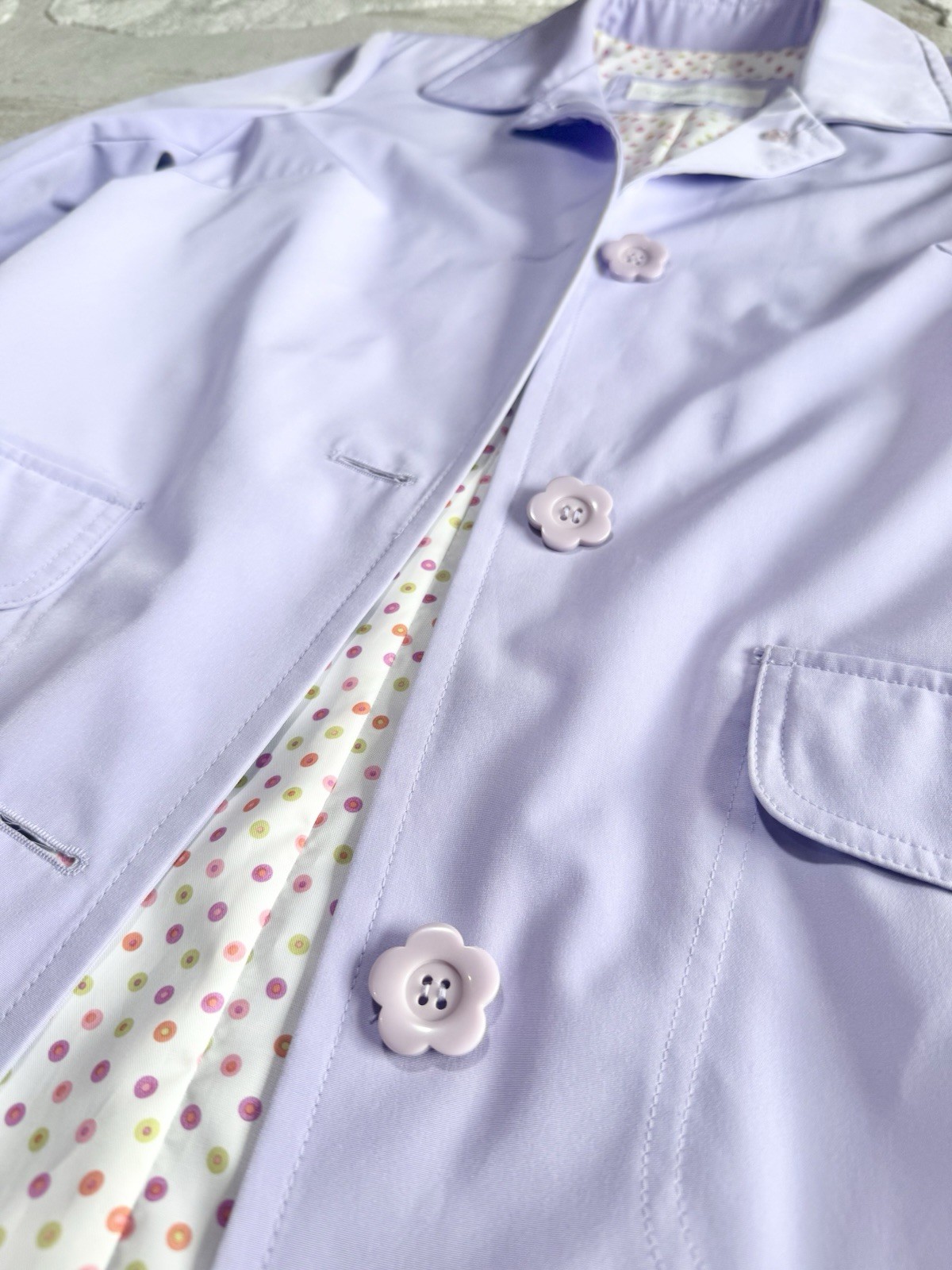 VINTAGE Liz Claiborne Lavender Lilac Rain Trench Coat Flower Buttons Size S