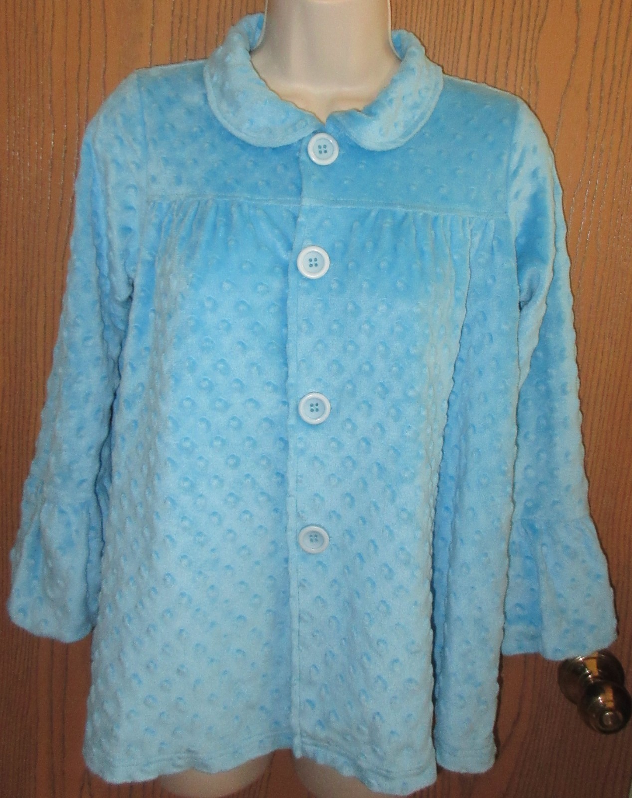 DOODLE LOLLY WOLLY woman’s SMALL BLUE dotted velour bed jacket dressing robe
