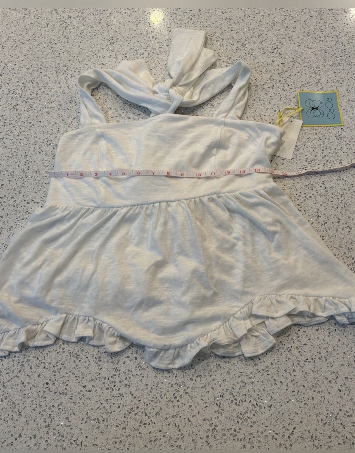CeCe White Knot-Back Ruffle Top Size M Sleeveless Blouse New NWT Summer Spring