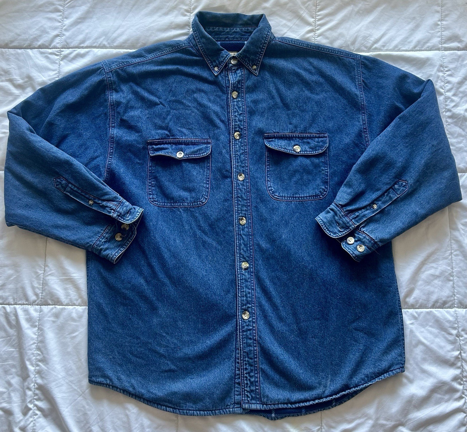 Sun River Men’s M Blue Denim Flannel Lined Button-Down Long Sleeve Shirt