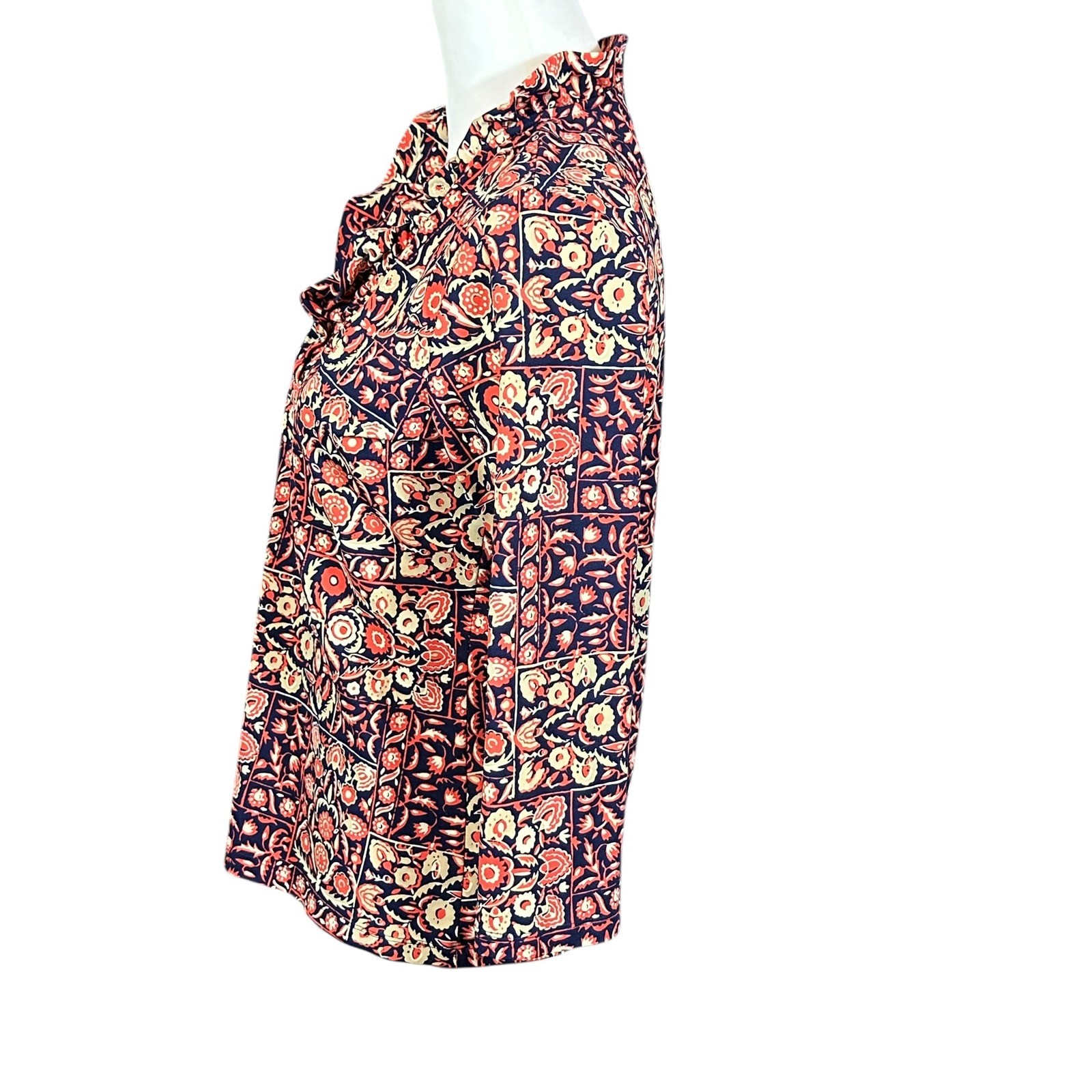 J. McLaughlin Durham Top Womens Medium Catalina Cloth Navy Orange Floral Ruffle