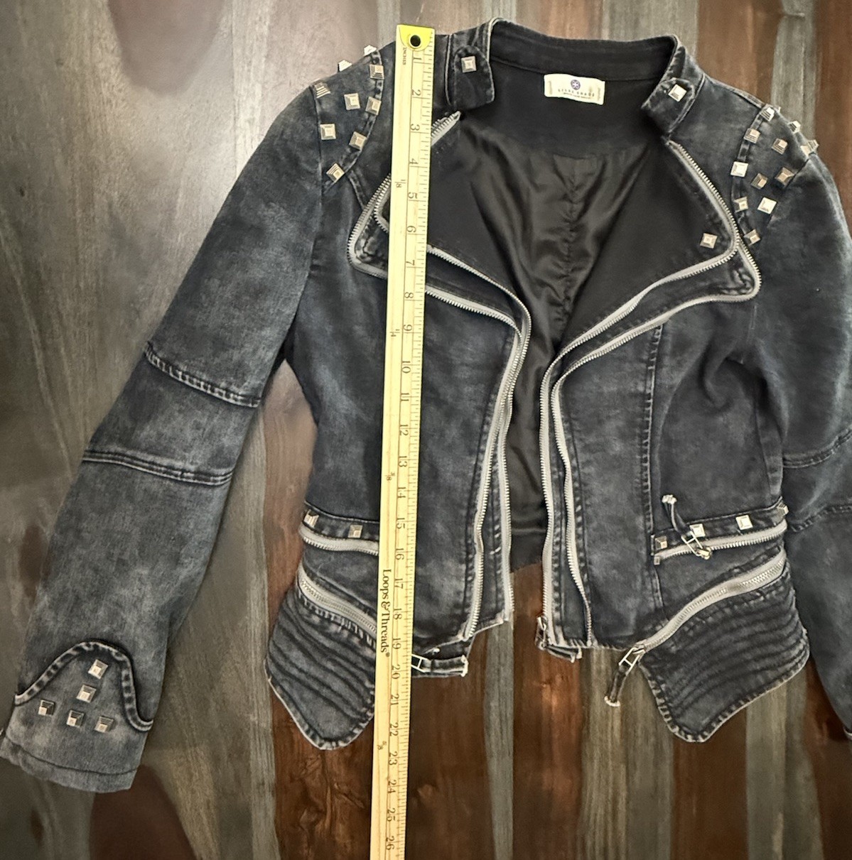 Jacket Womans Studded Riveted Denim Moto Cyber Punk Rock Steampunk M? Zipper S ?