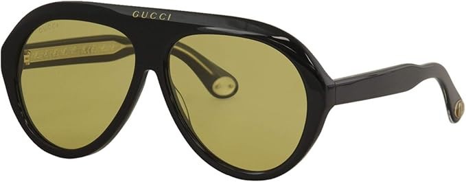 Gucci GG0479S 002 Aviator Oversized Sunglasses in Shiny Black/Yellow Lens 100%UV