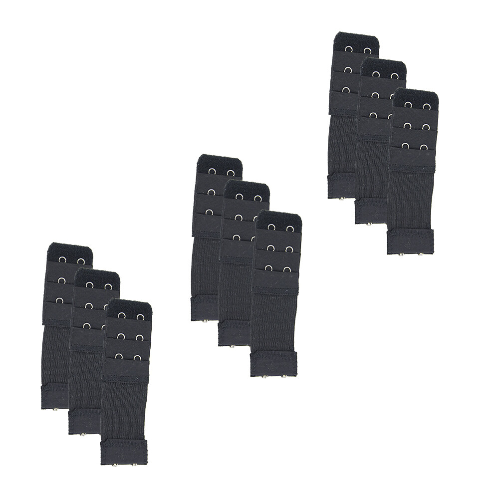 More of Me to Love Stretch Bra Extender 9-Pack, Black, 2/3/4-Hook Style, Elastic