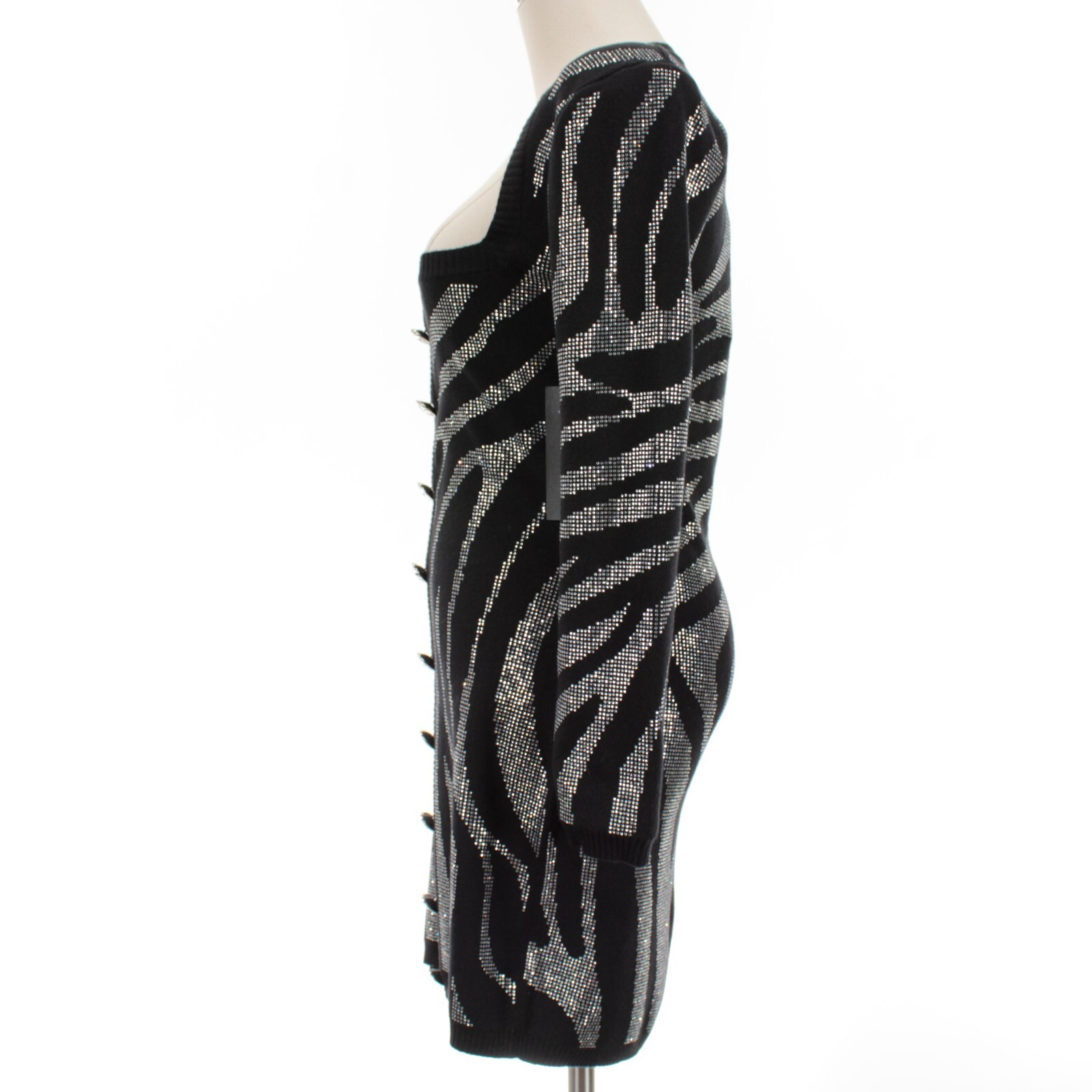 Retrofete NWD Elvira Knit Dress Size Medium Black/Silver Zebra Print w/ Crystals