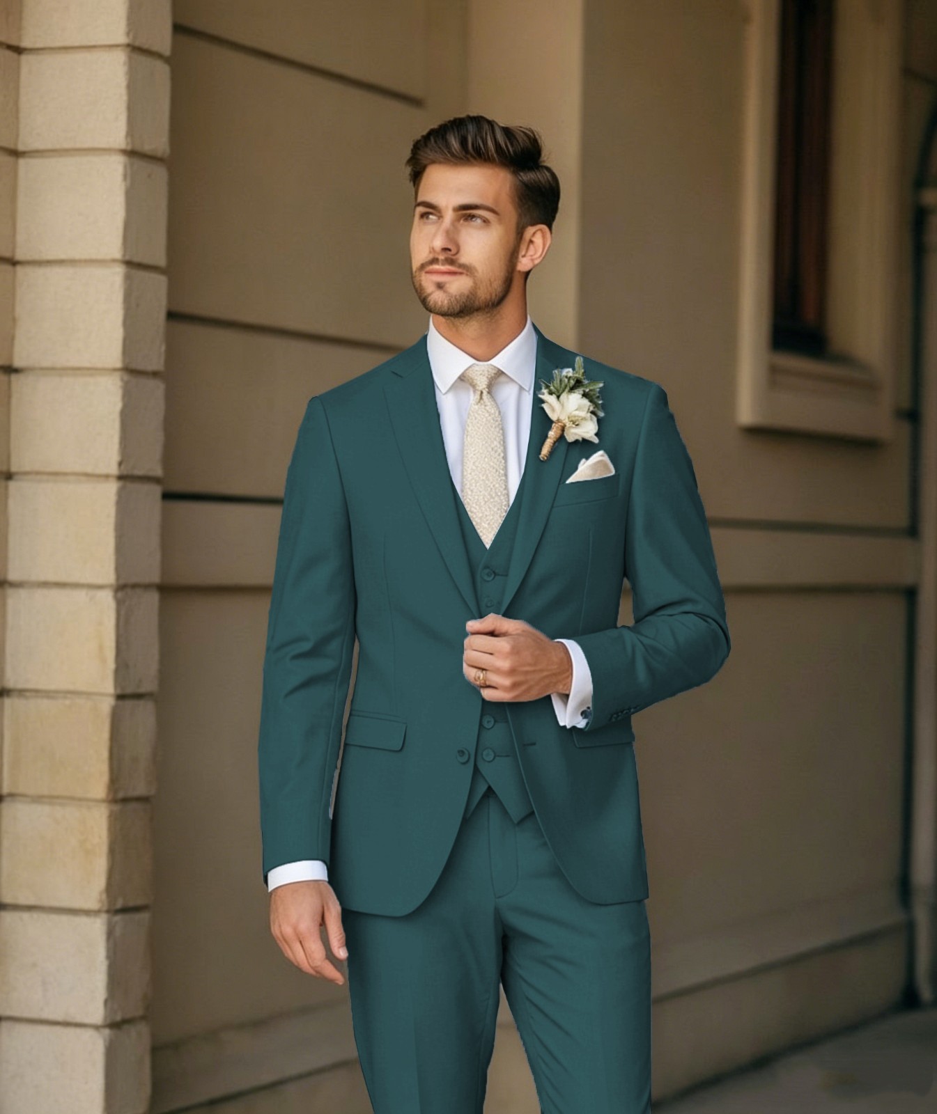 3PCS Men’s Suit Slim Fit Formal Wedding Groom Coat Notch Lapel rom Party Jacket