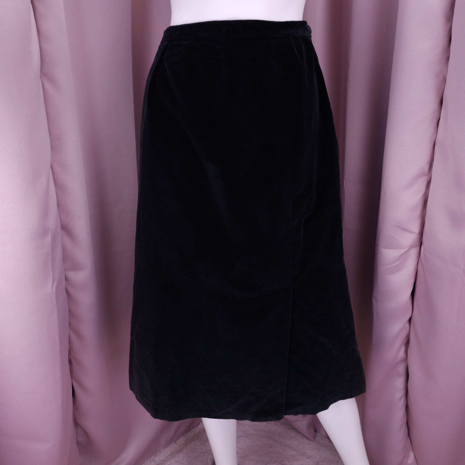 ’90s Y2K Harvé Benard Women’s Black Velvet Lined Slit A-Line Midi Skirt 10