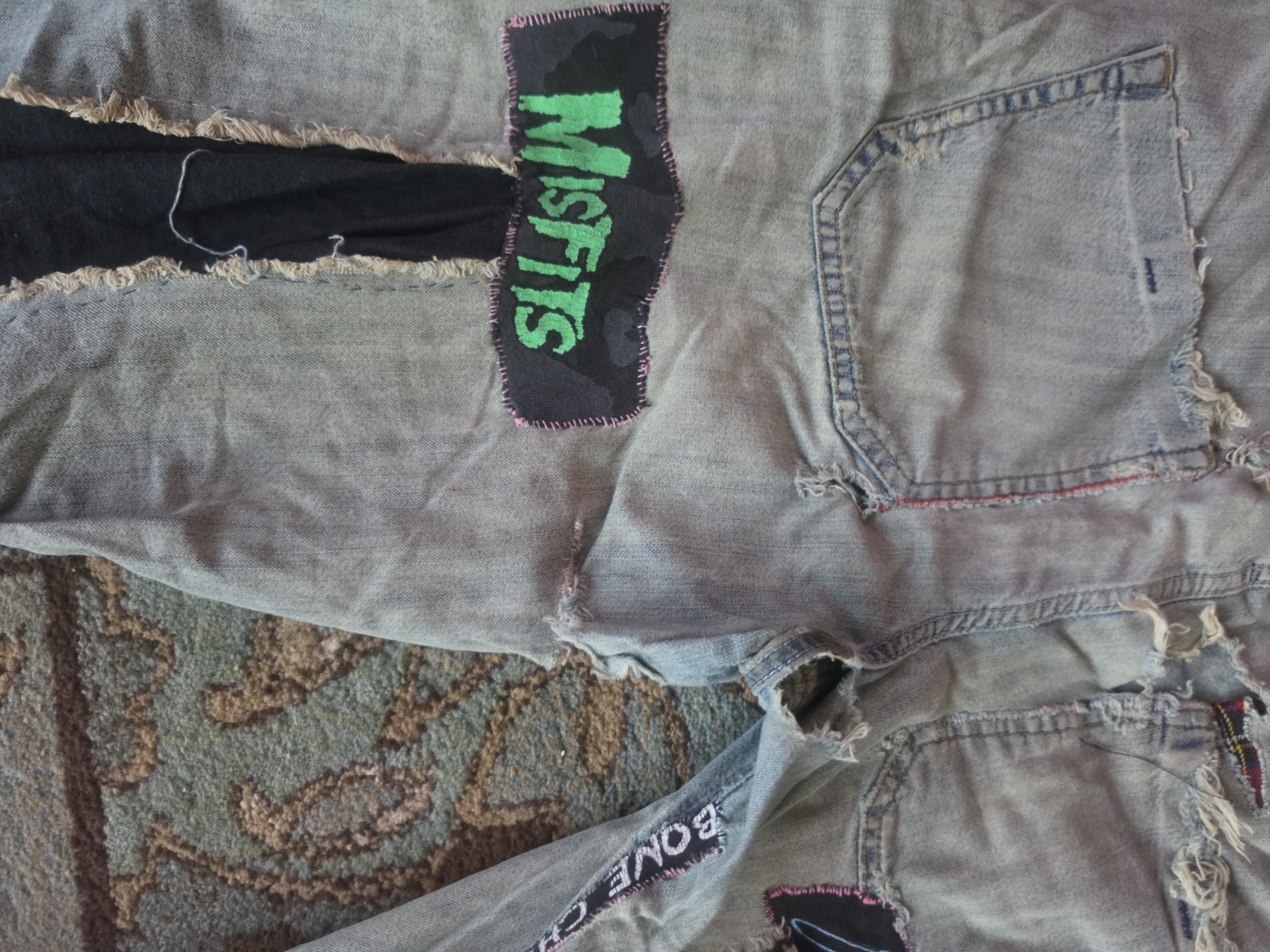 VTG DIY Wide-Leg Flare Jeans XL/XXL: STREET CRUST PUNK BIKER MOTO THRASHED Y2K
