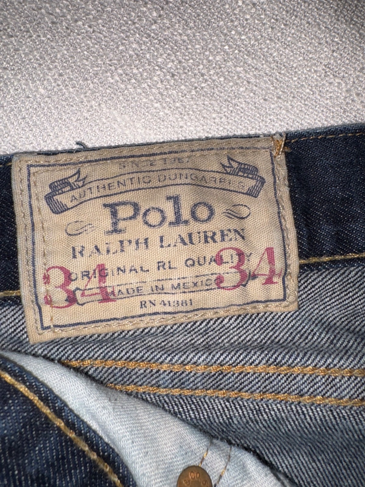 Polo Ralph Lauren Authentic Dungarees Straight Leg Blue Denim Men’s Size 34 X 30