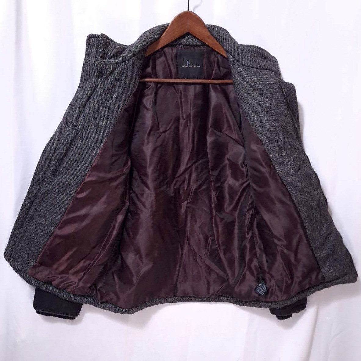 Marc Anthony Wool Quilted Field Jacket Coat Mens S Ribbed Cuff Full Zip Snap