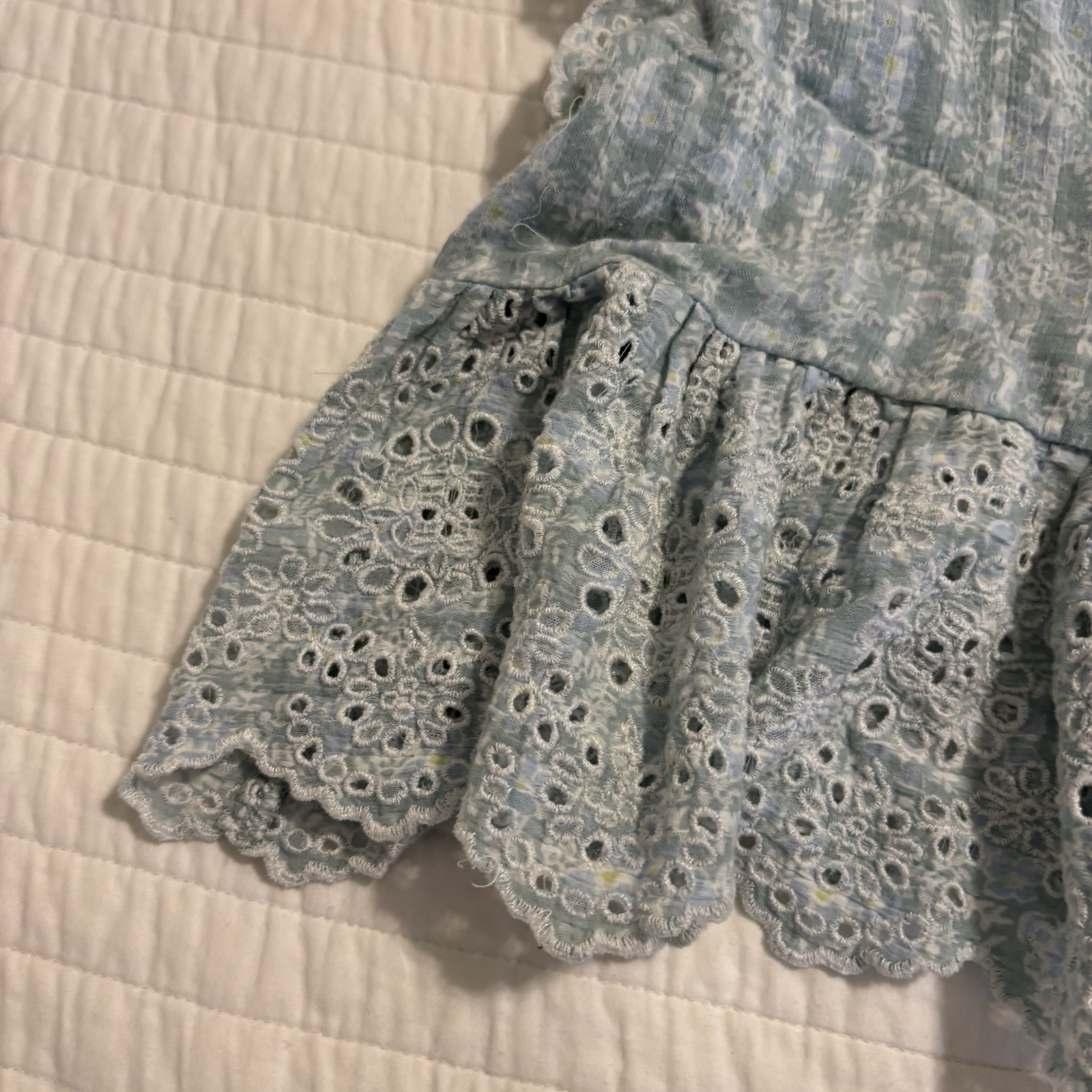 America Eagle Blue Plaid Eyelet Crop Top Flutter Sleeve Babydoll Cottagecore XL