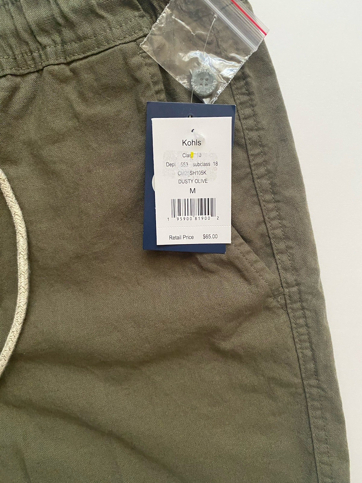 Chaps Men’s Seacoast Wash Shorts Size M Dusty Olive New w Tags