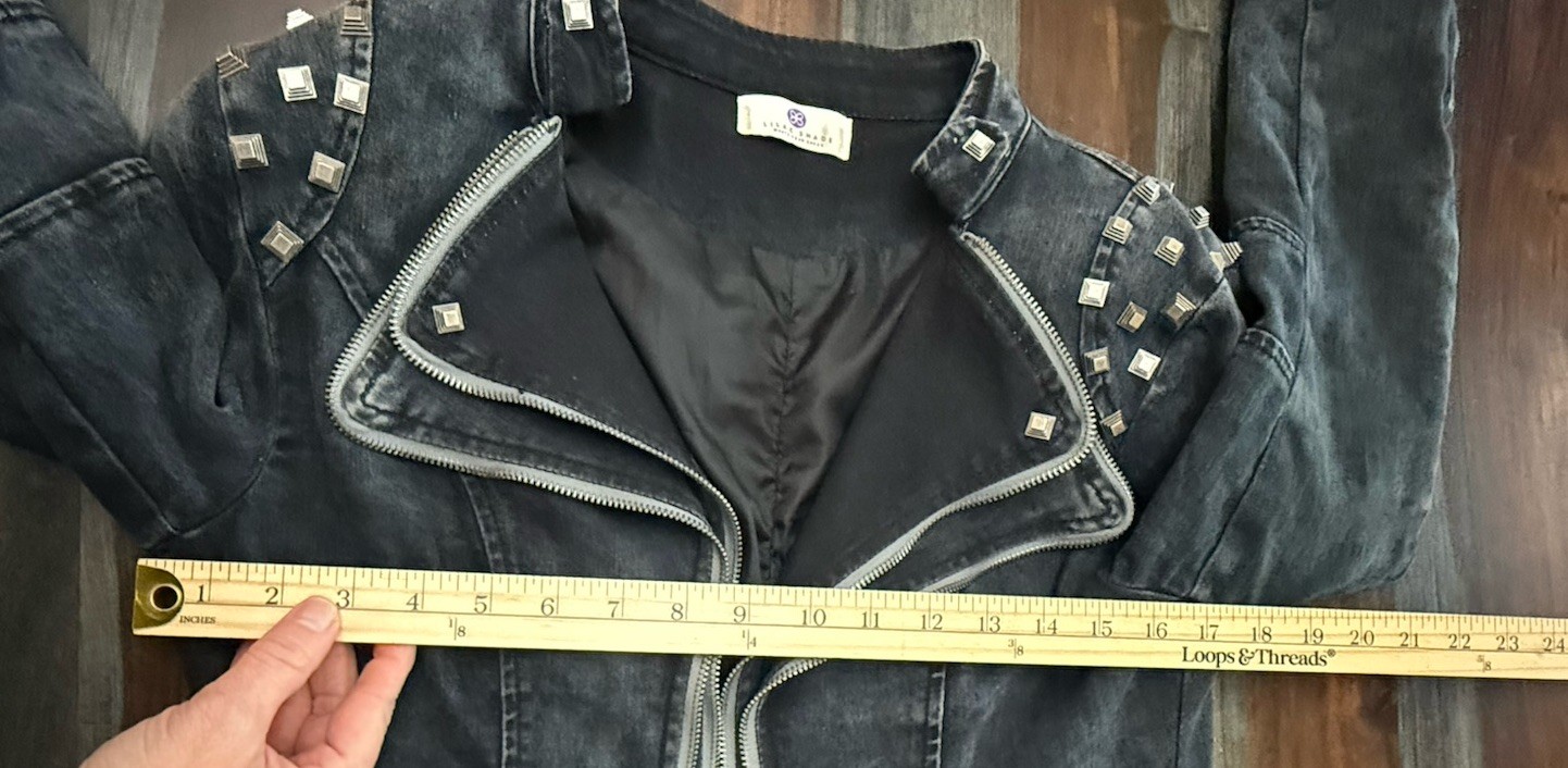 Jacket Womans Studded Riveted Denim Moto Cyber Punk Rock Steampunk M? Zipper S ?