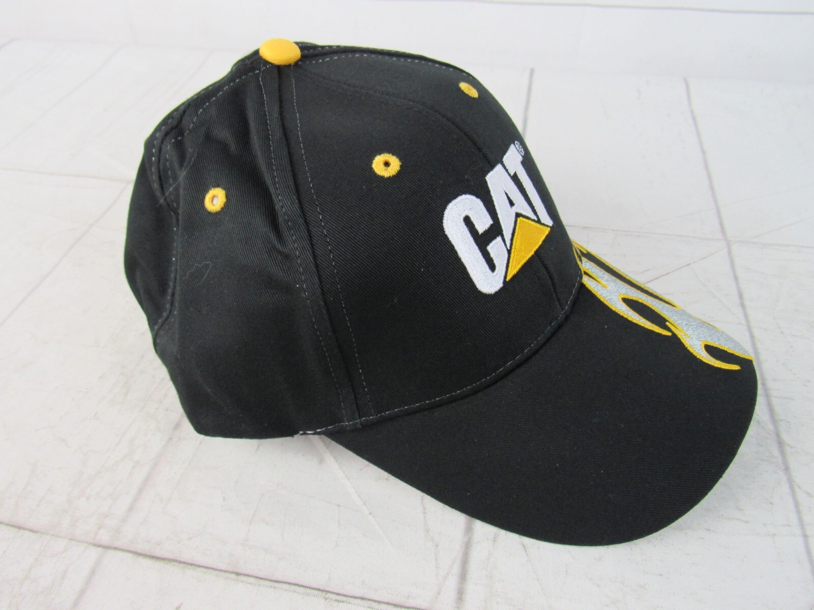 CAT Caterpillar Black with Embroidery Flames Baseball Hat Strapback