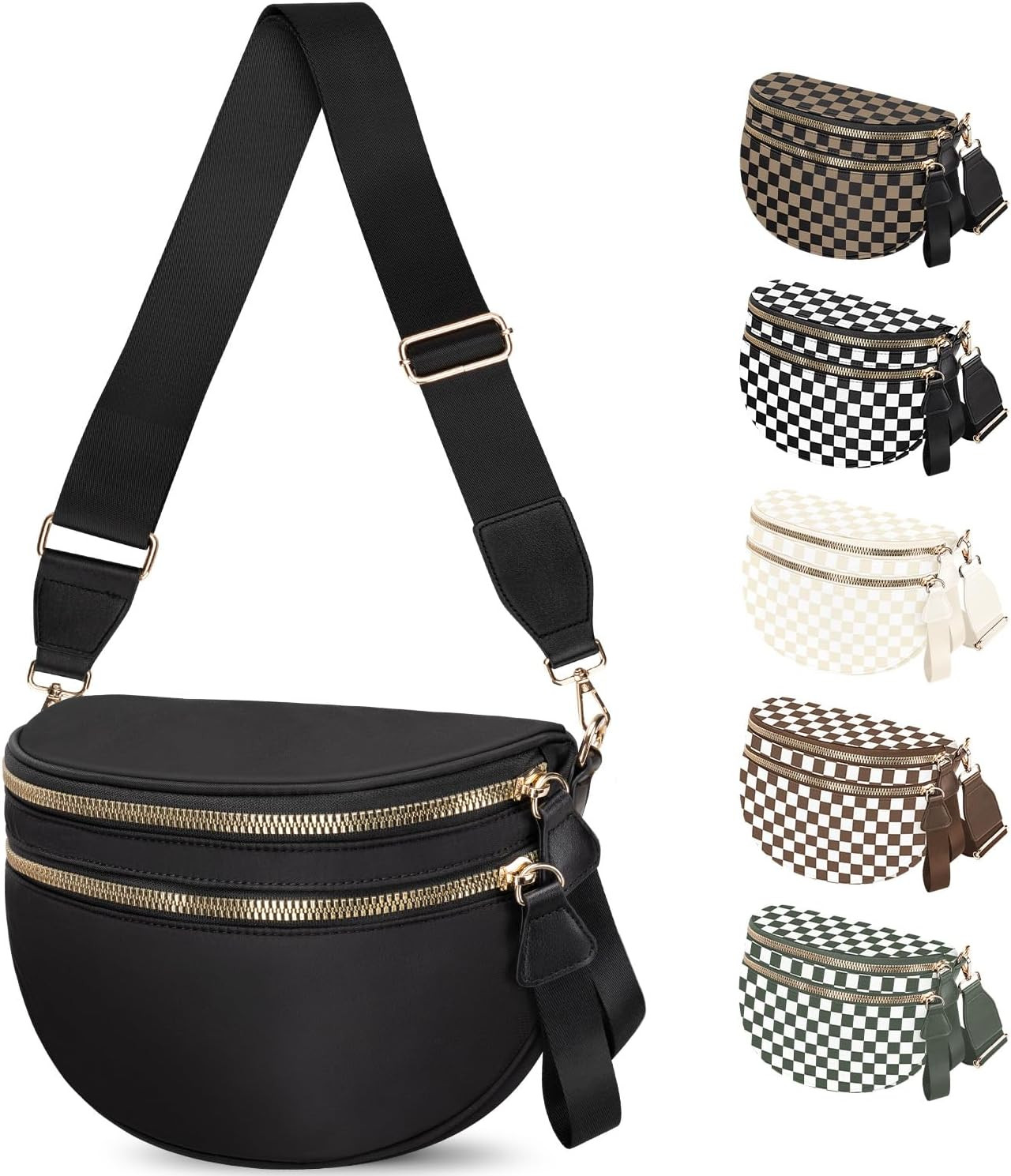 Spacious Nylon Checkered Crossbody Bum Bag for Women, Fashion Checkerboard Fanny
