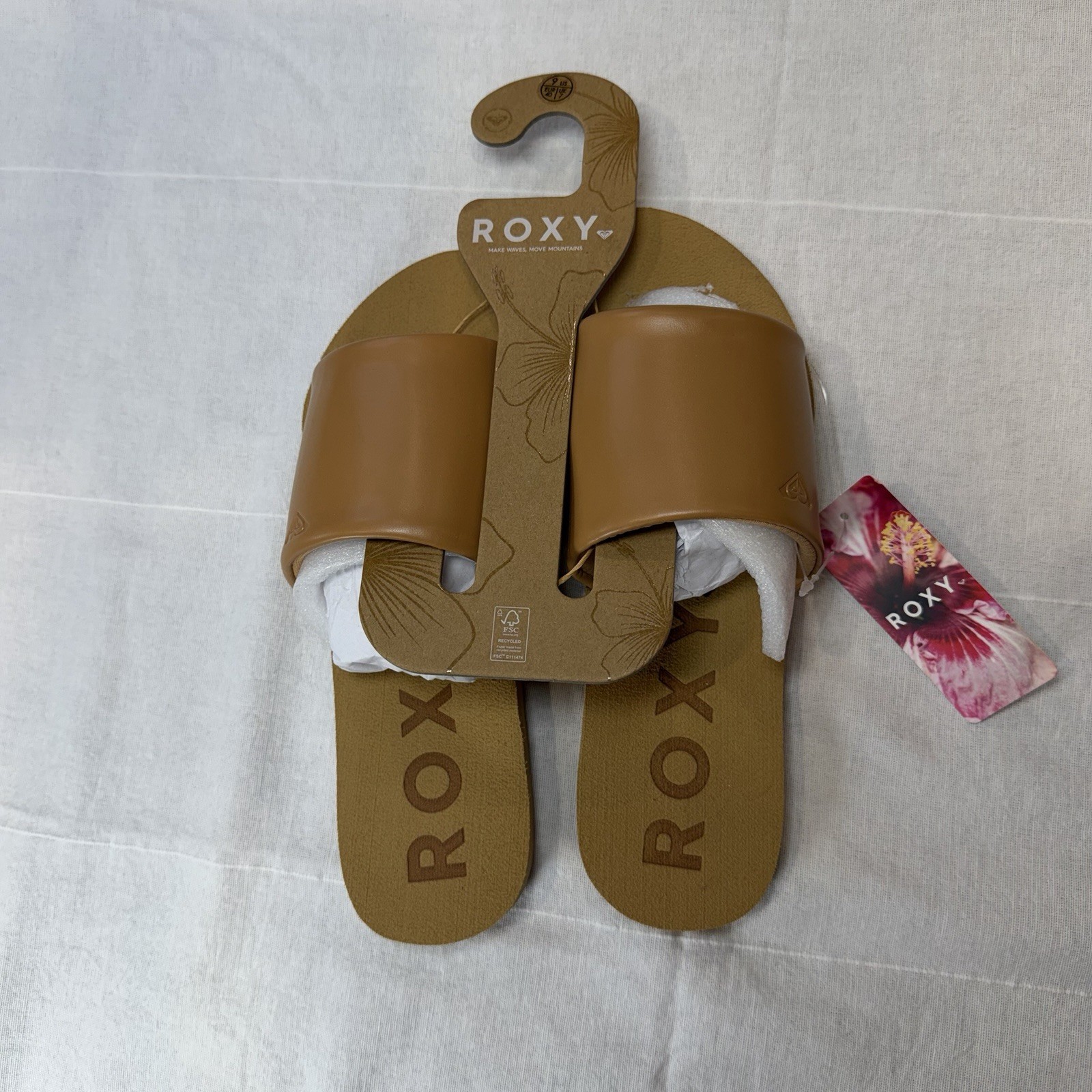 Roxy Slide Sandals Tan Slip On Women US 9 EU 40 UK 7