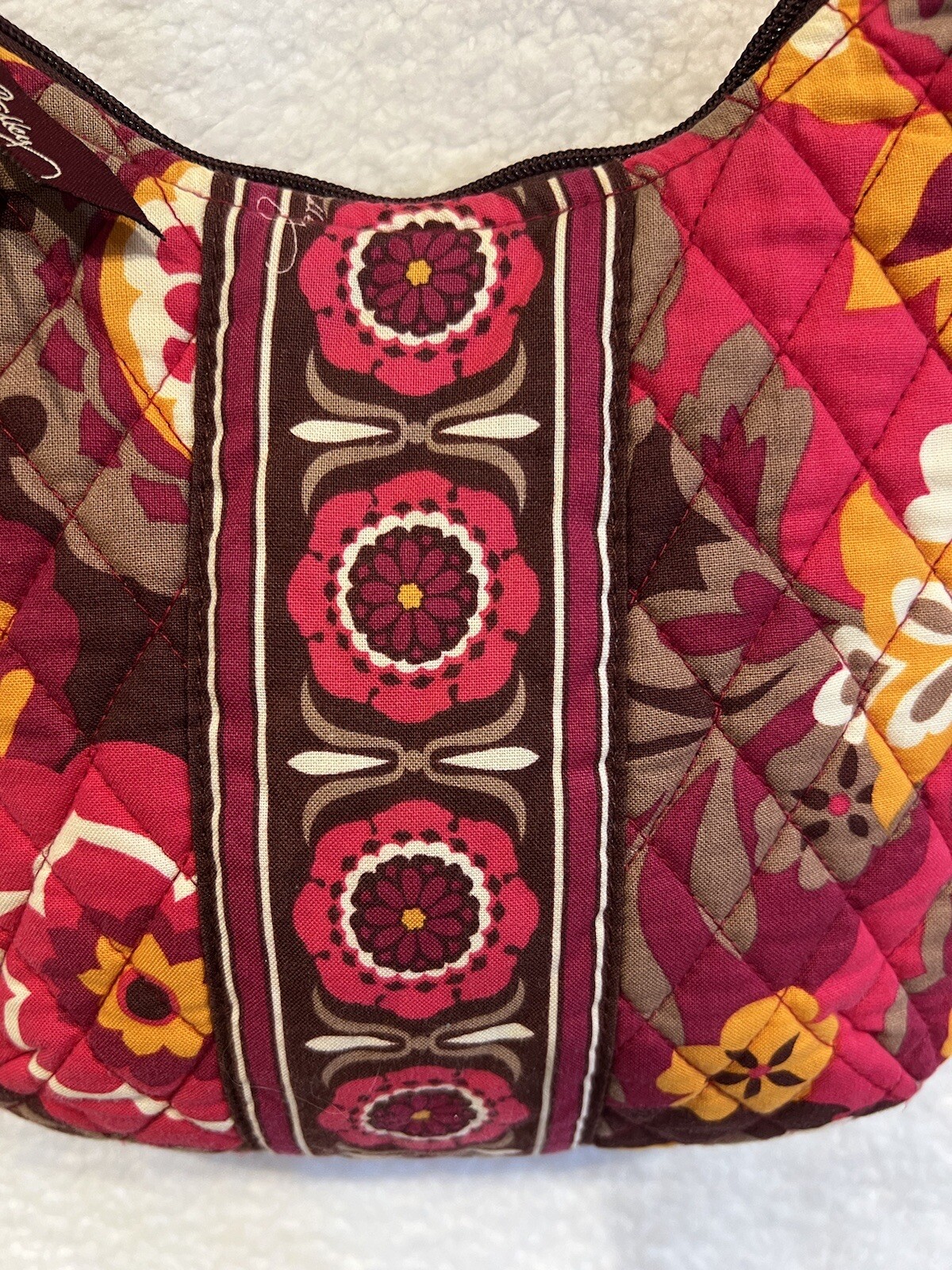 Vera Bradley Fuchsia Orange Tan Over The Shoulder Olivia Carnaby Purse Ret. 2009