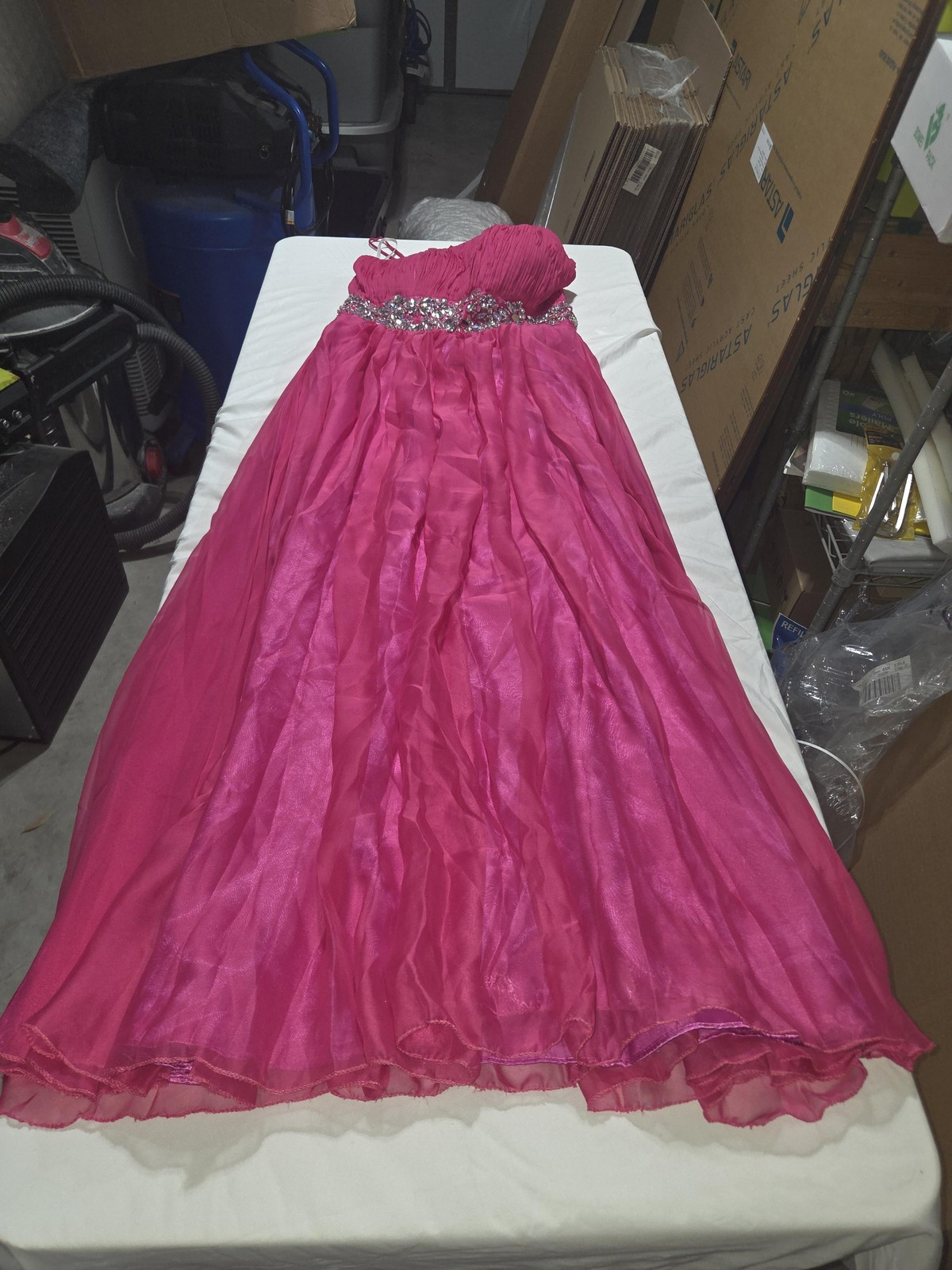 EVA USA Dress Womens Medium Pink Beaded Sweetheart Prom Ball Gown Maxi Evening