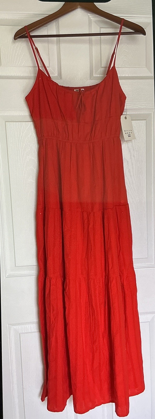 Billabong Red Aloha Maxi Dress Boho Gauze Lined Spaghetti Strap Large