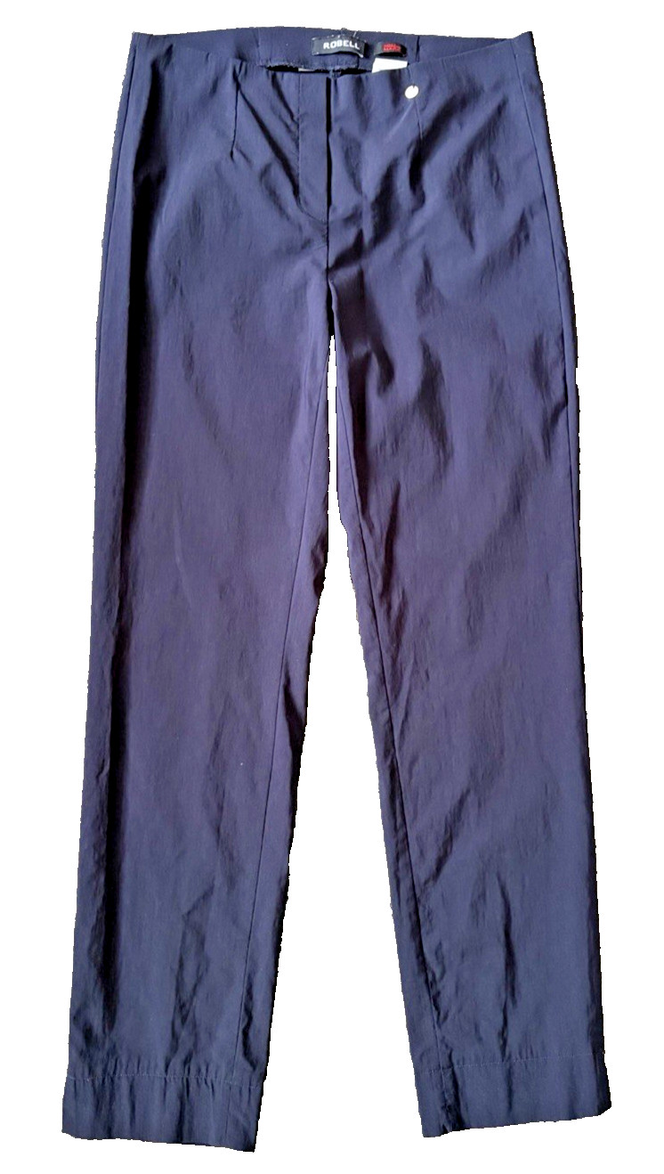 Robell Model Marie Trousers Navy Elastic Waist Pullover Crop Size 14 Work Travel