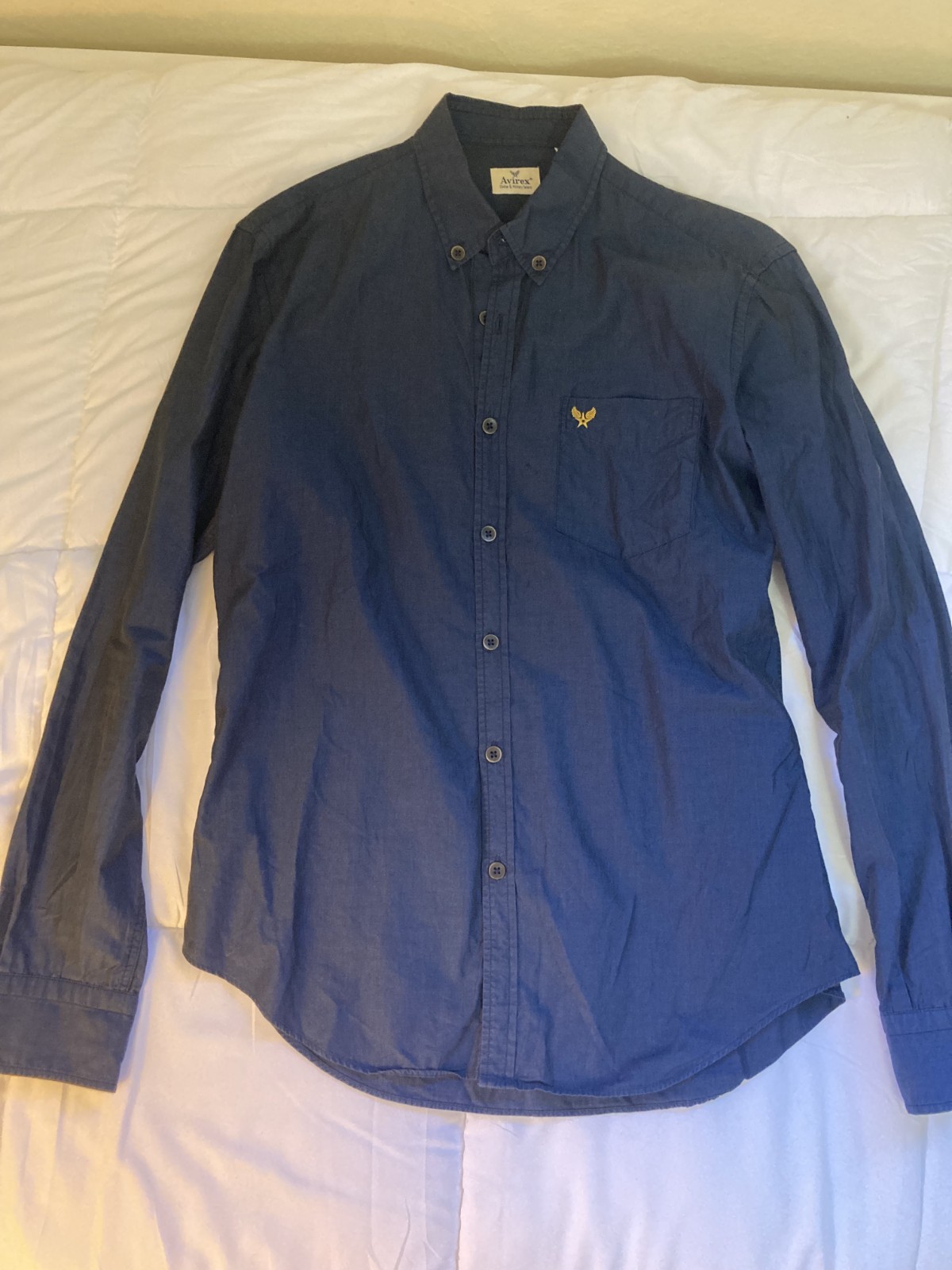 Avirex Metallic Blue Button-Down Shirt Mens Medium Brass Military Tailor Italy
