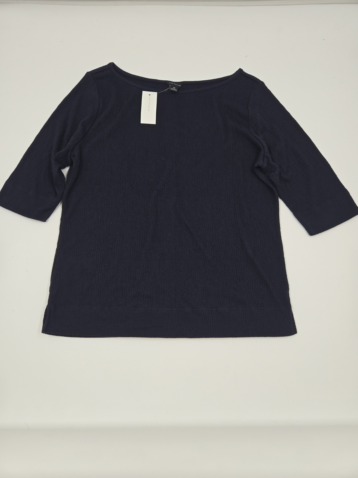 Ann Taylor Top Women Medium Black Boat Neck 3/4 Sleeve Minimalist Business Tunic