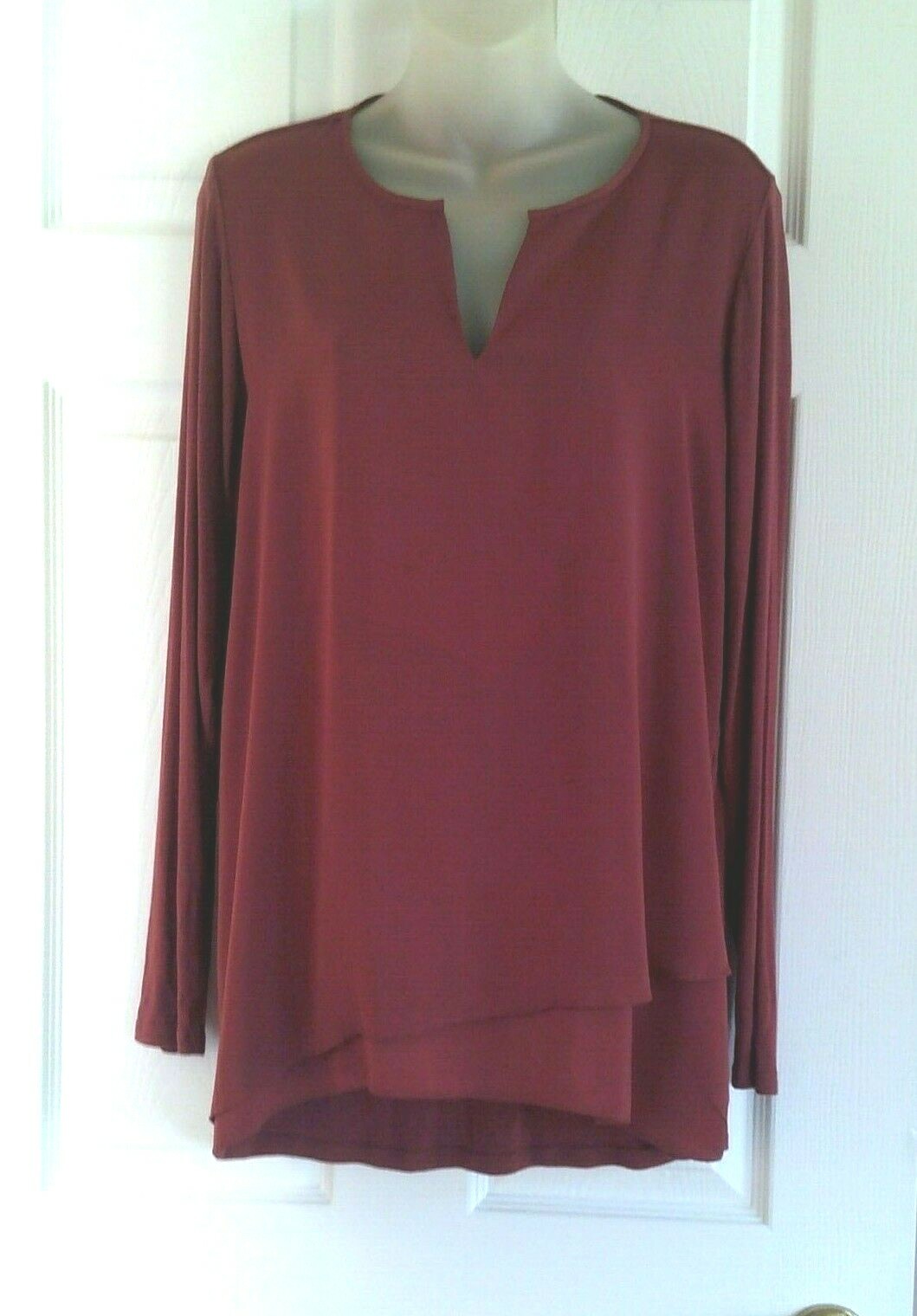 Soft Surroundings Top S Brick Hi Low V-Neck Shirt Long Sleeve