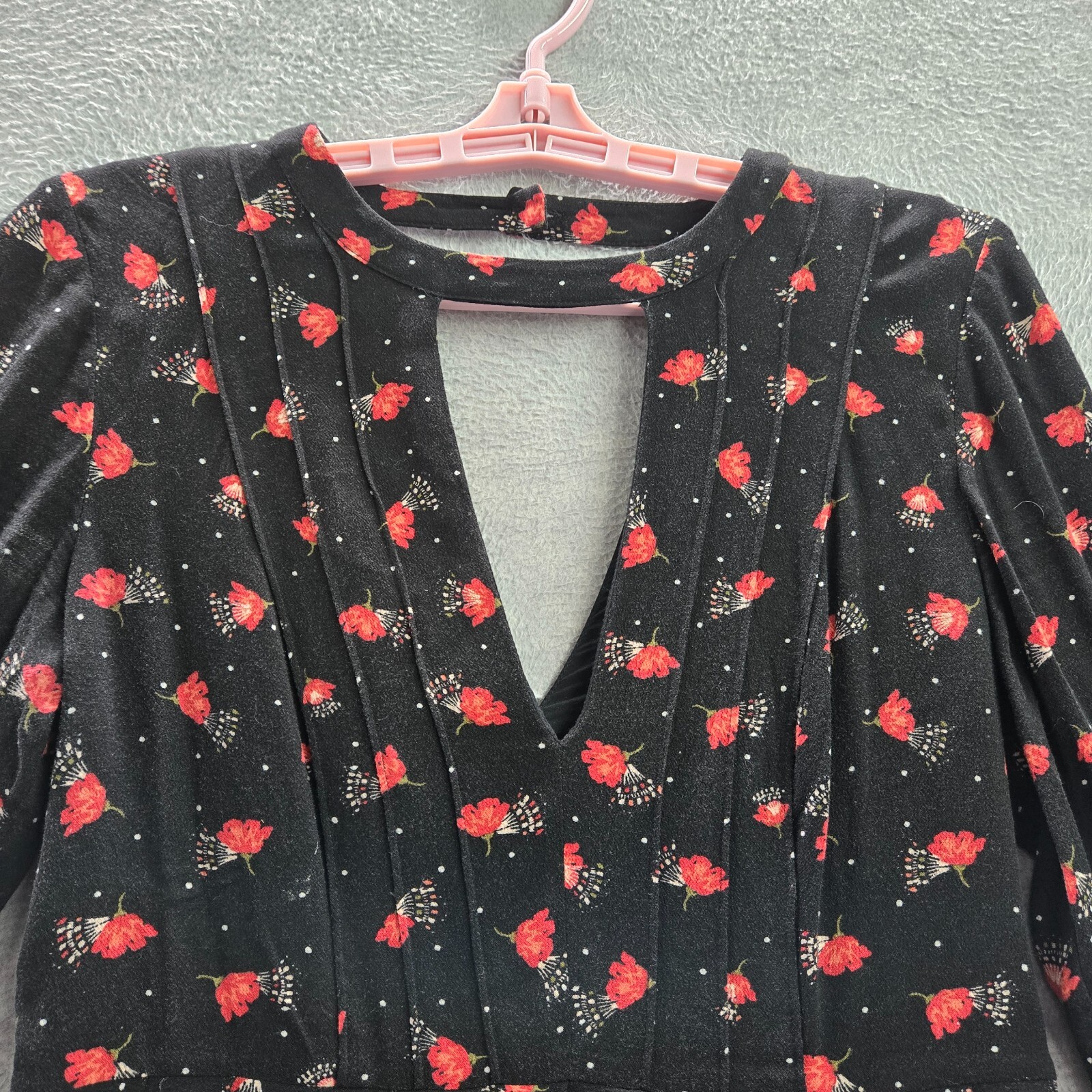 Free People Women Dress 4 Red Floral Tegan Mini A Line Boho Pleated Keyhole