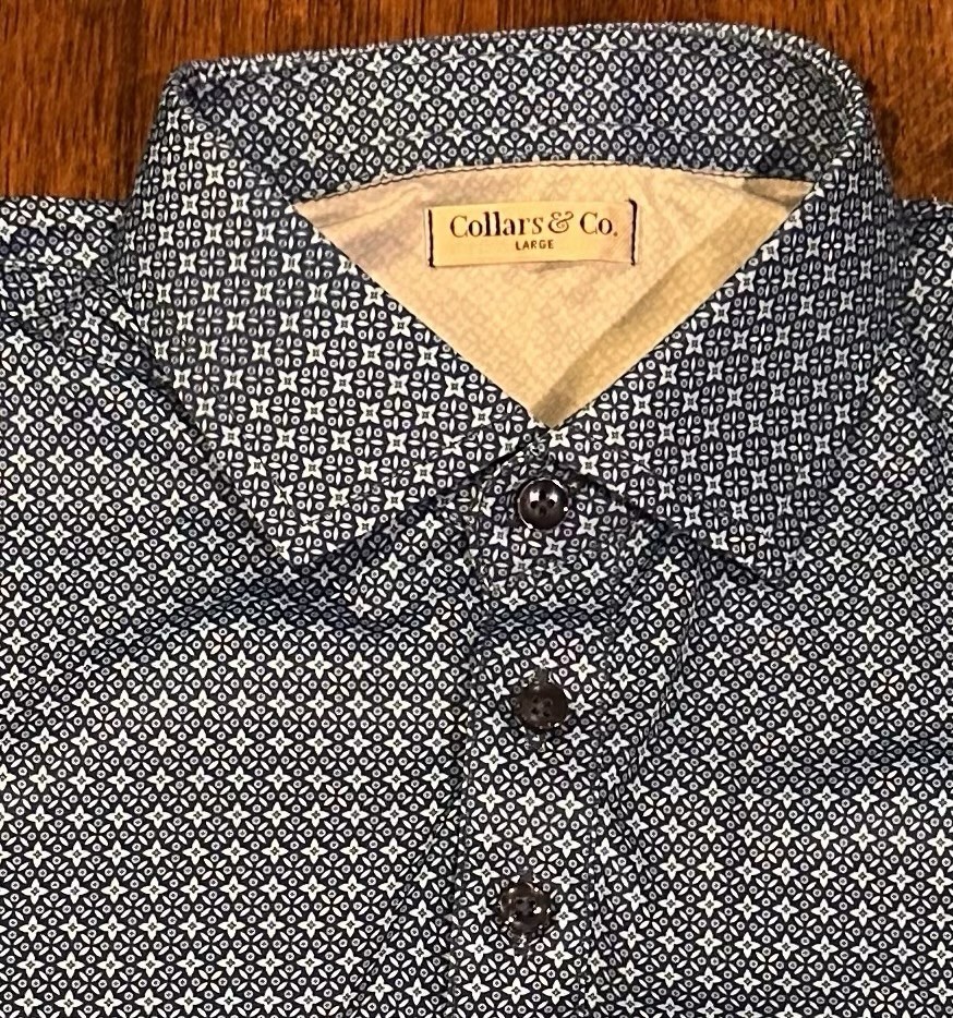 Collars and Co Semi-Spread Collar Polo Lattice Blue Dress Collar Men’s L $88