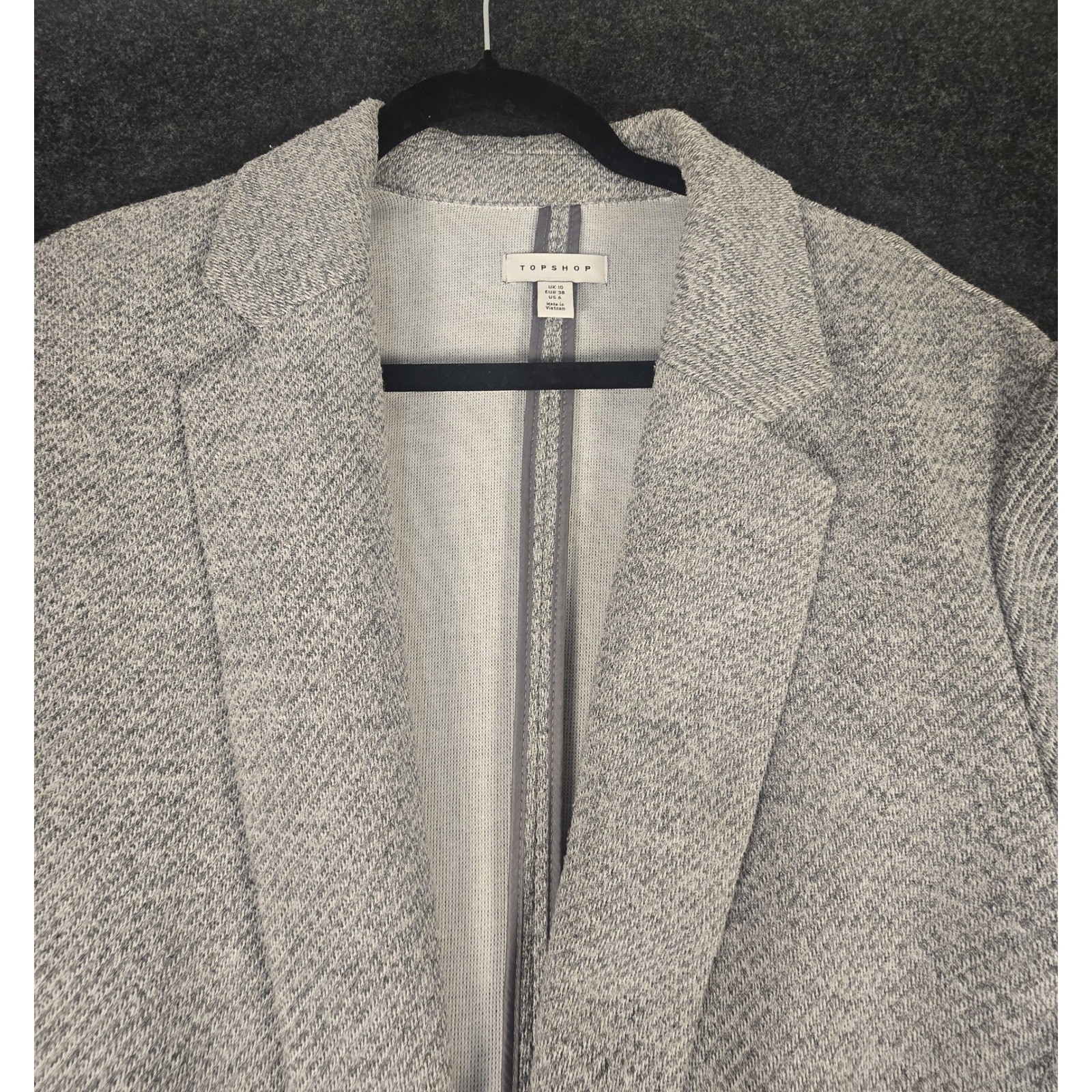Topshop Gray Herringbone Knit Blazer Single Button Lapel Collar Women’s