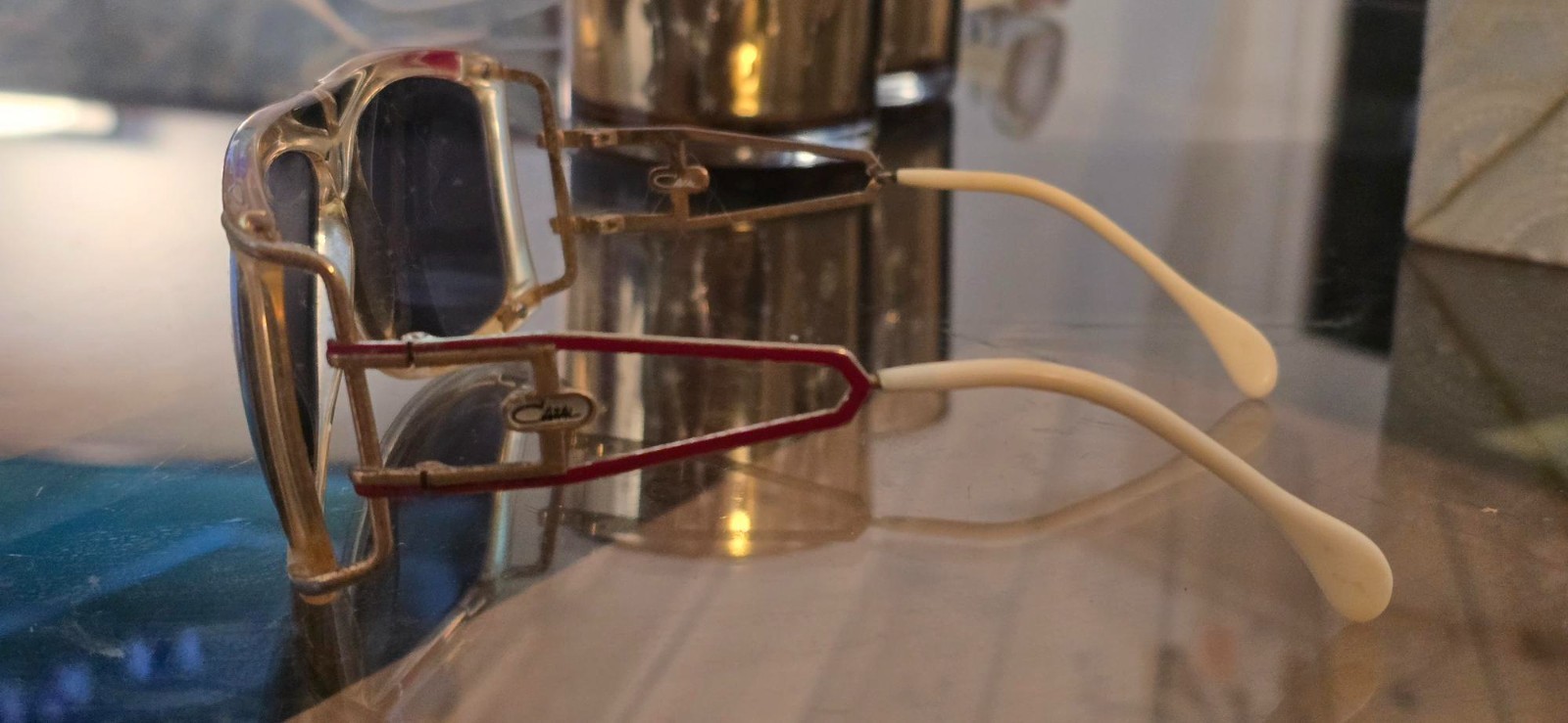 Original Vintage Cazal 866 Col. 646 Clear Gold Red Black Sunglasses 1980s/90s.