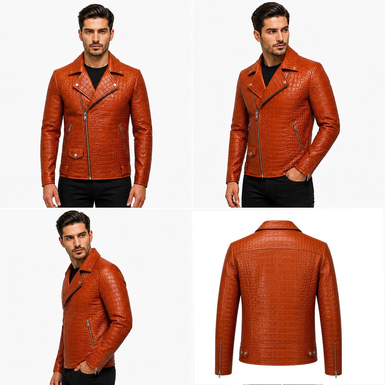 Crocodile Embossed Genuine Leather Men’s Luxury Jacket | Cafe Racer Biker Jacket