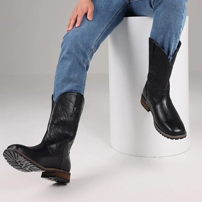 femflame Cowboy Boots for Men Square Toe Embroidered Mens Cowboy Boots Distresse