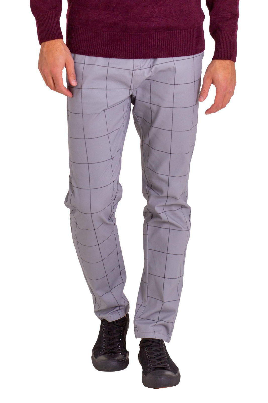Mens grey check trousers Sta Press Stewart Tartan Golf Trousers 60s 70s Slim Fit