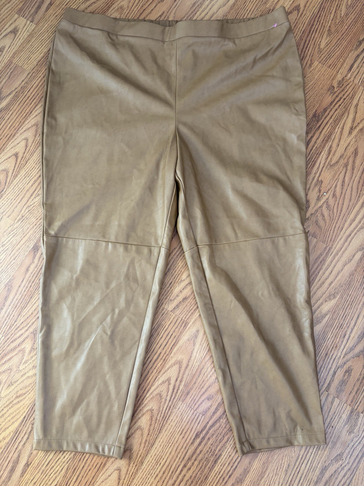 Women’s Camel Faux Leather Leggings Pants Stretch Elastic Waist Plus Size