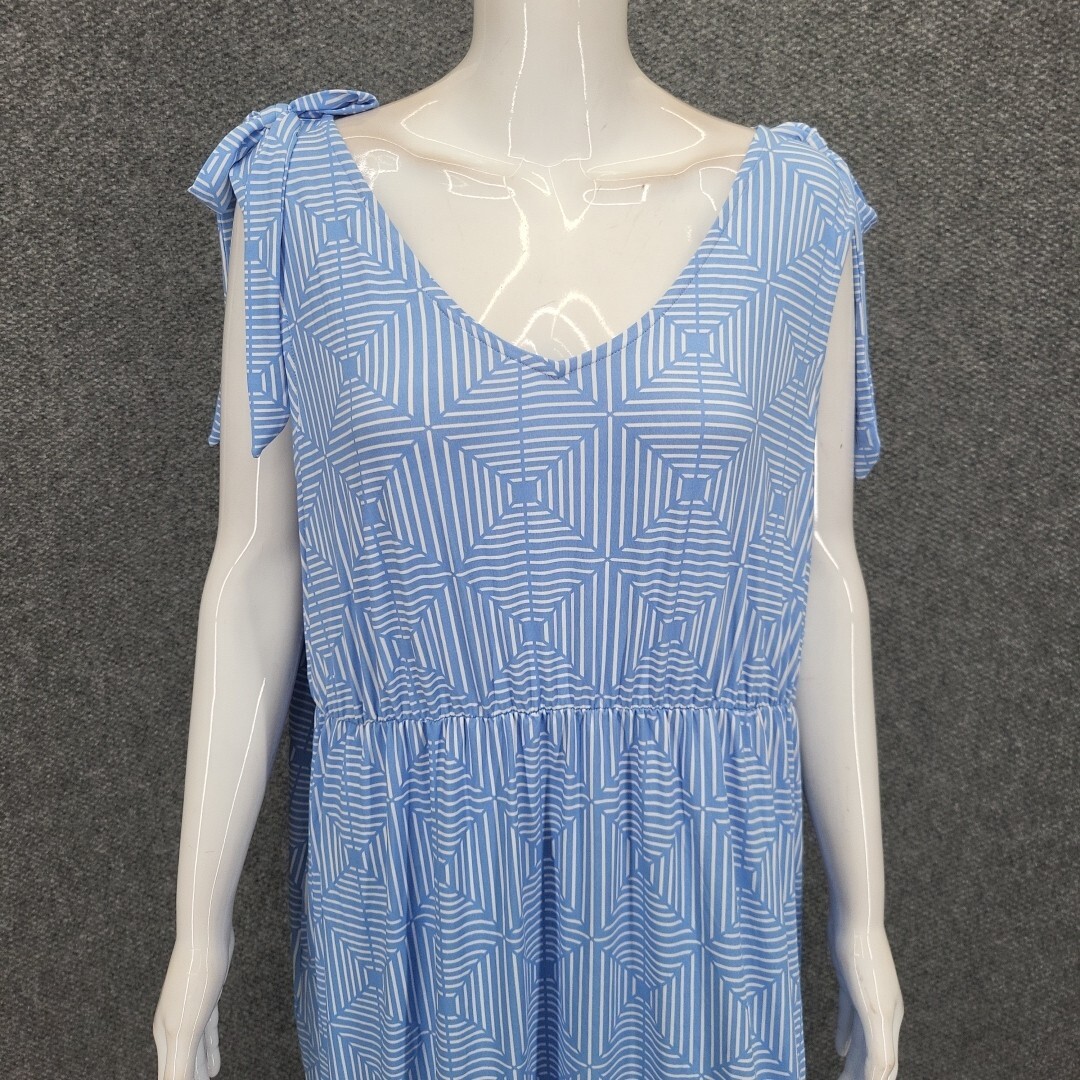 Stan Herman Silky Jersey Lounge Maxi Gown Dress X-Large Size Blue Top w Pockets